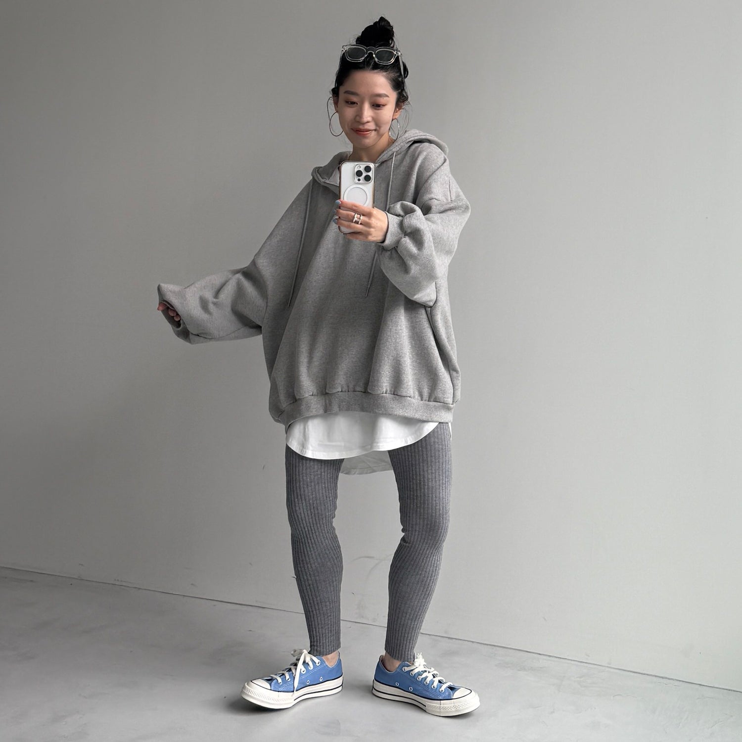 half zip loose hoodie / gray