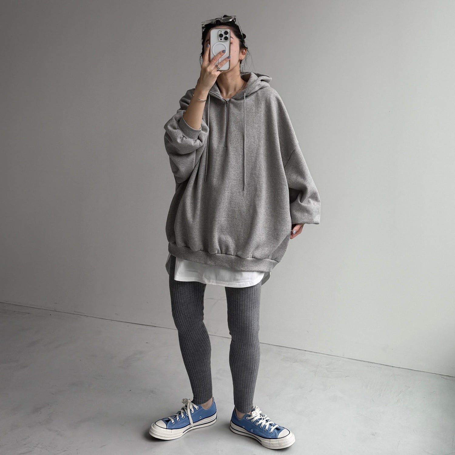 half zip loose hoodie / gray