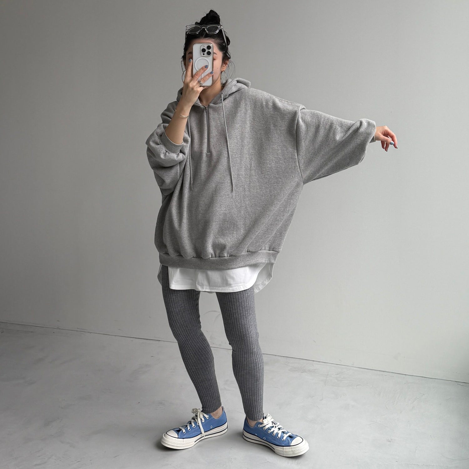 half zip loose hoodie / gray
