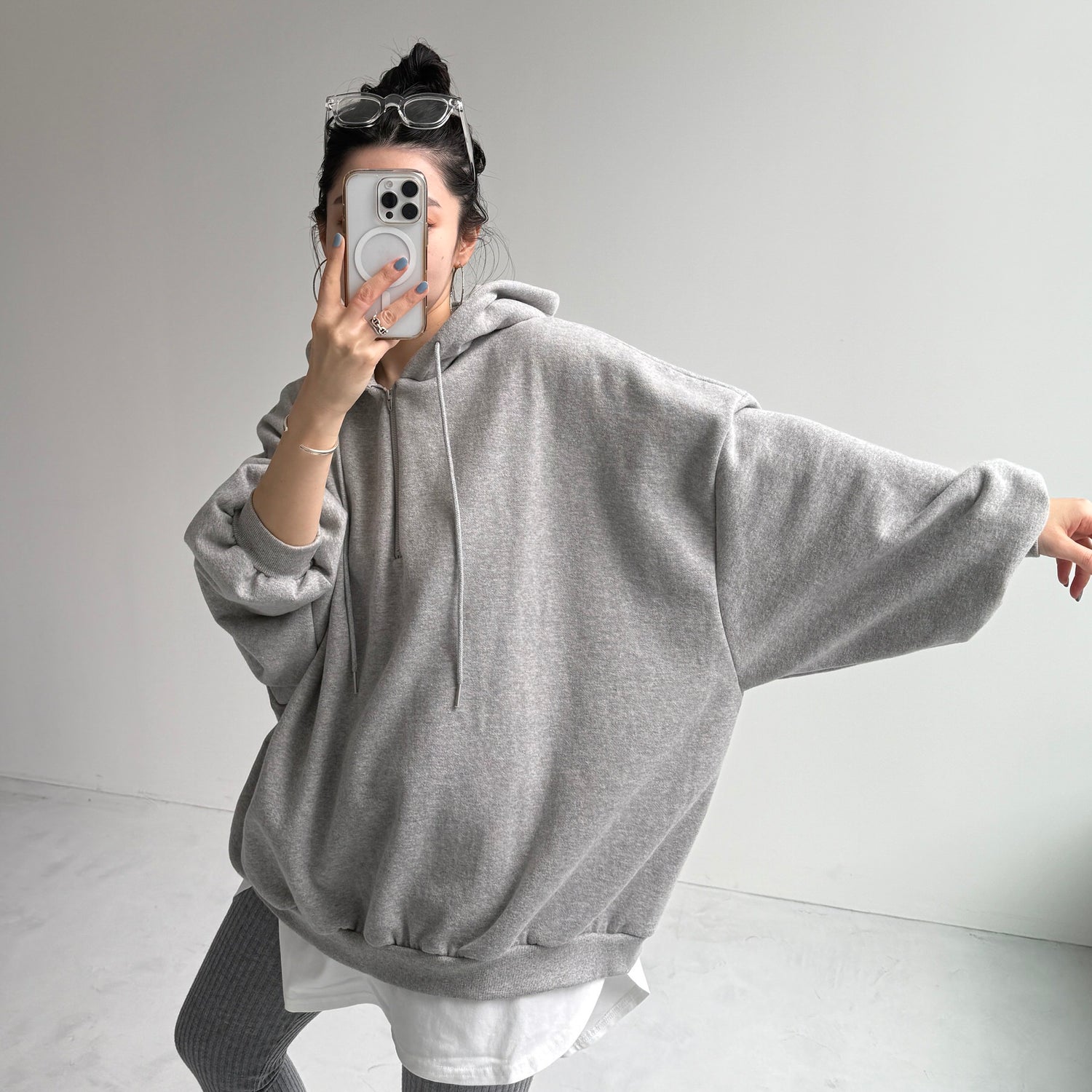 half zip loose hoodie / gray