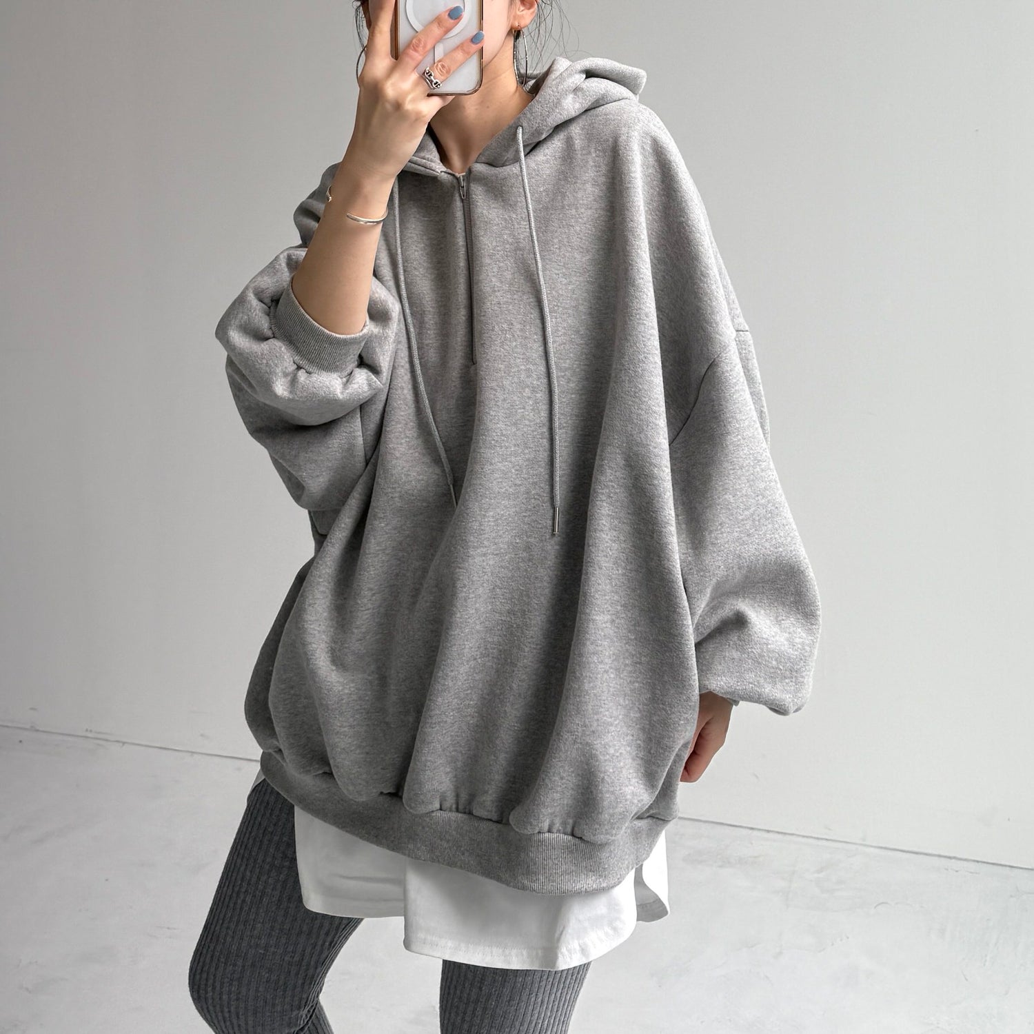 half zip loose hoodie / gray