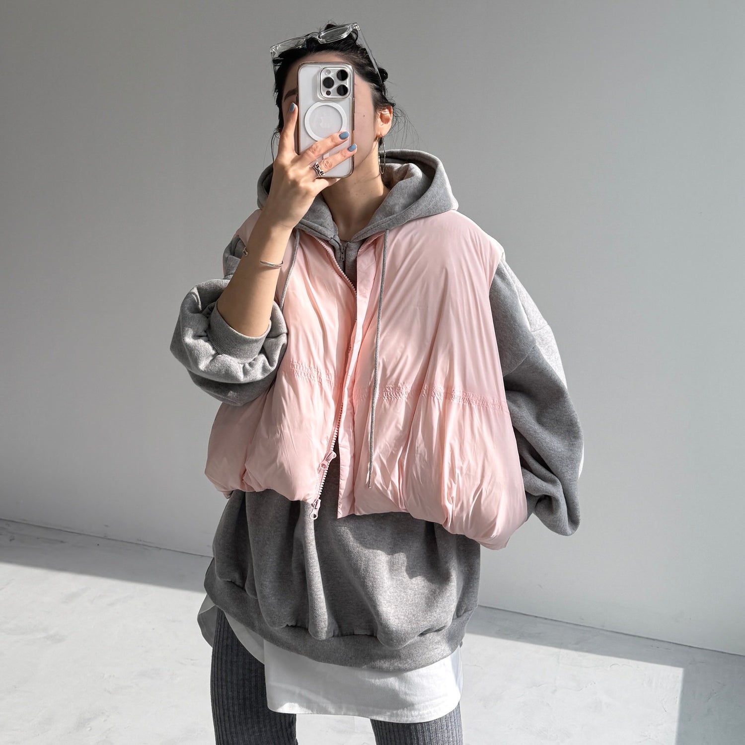 half zip loose hoodie / gray