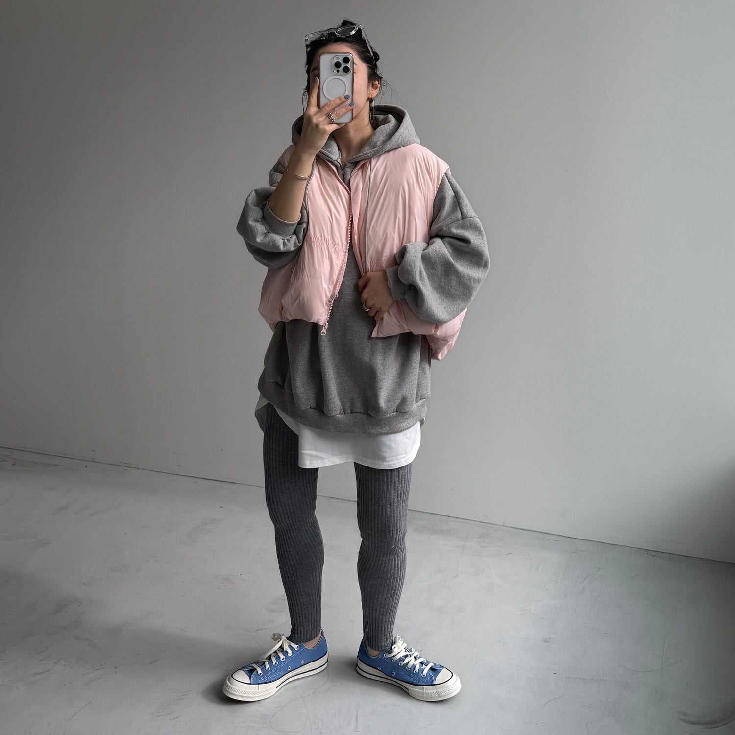 half zip loose hoodie / gray