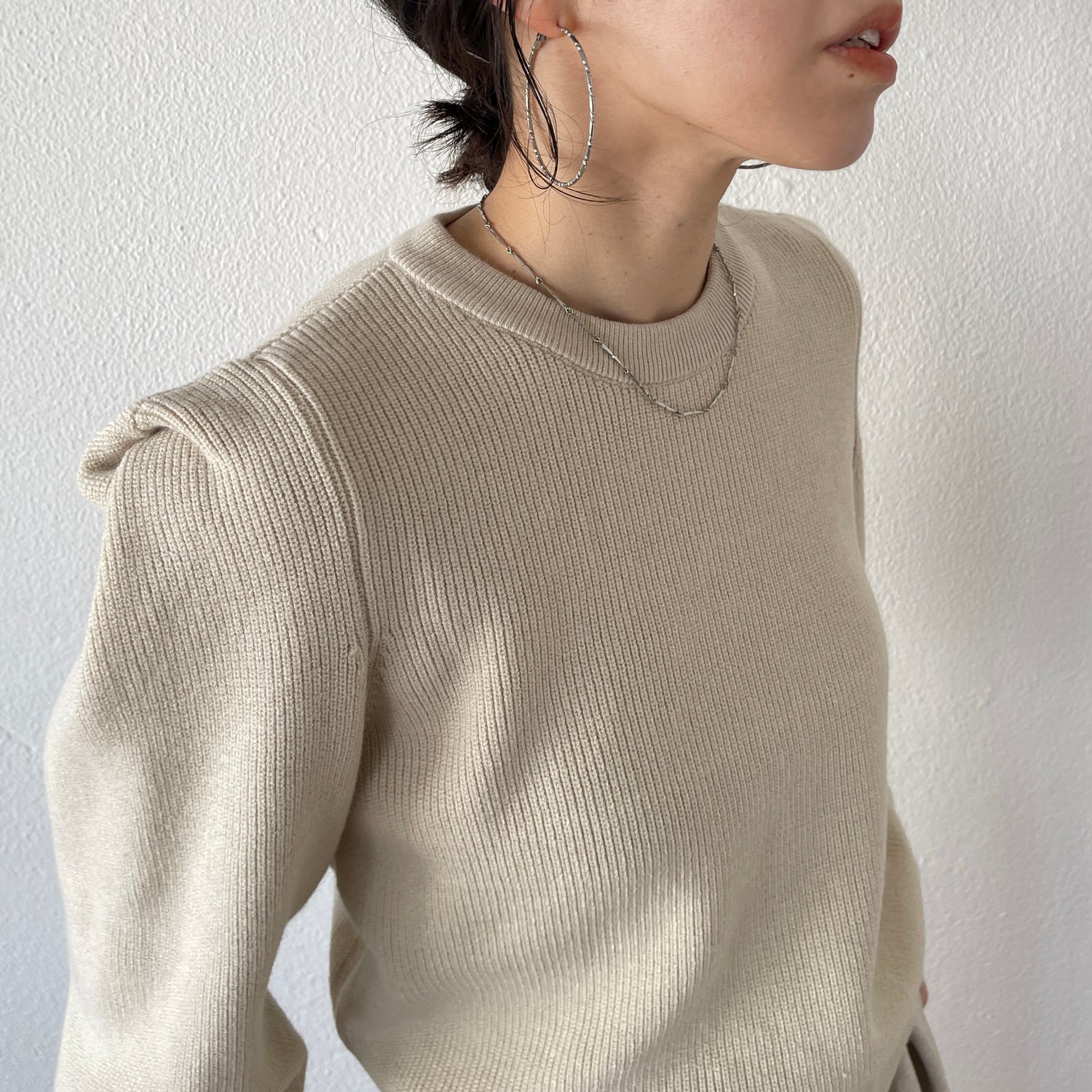 shoulder tuck rib knit / beige