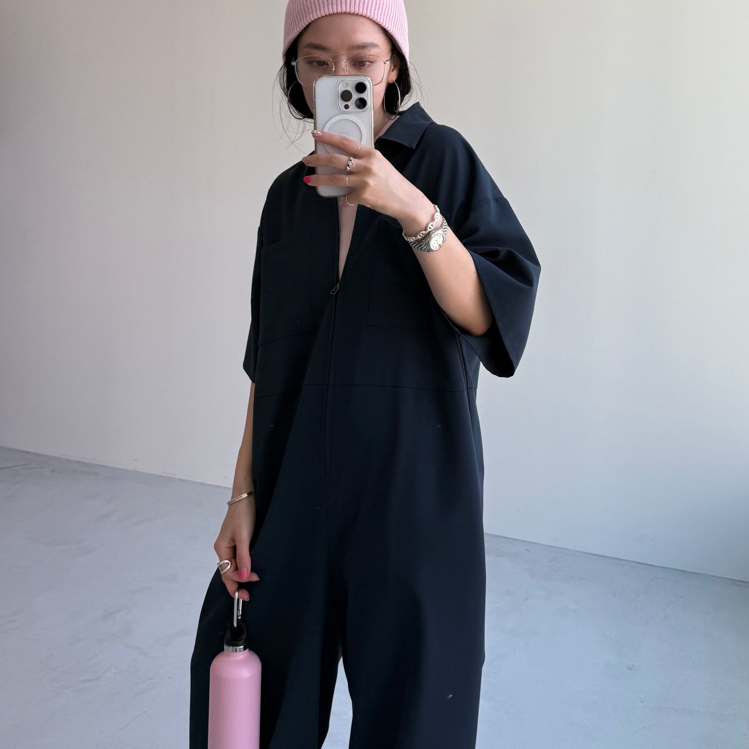 half sleeve zip all in one / navy [2size]