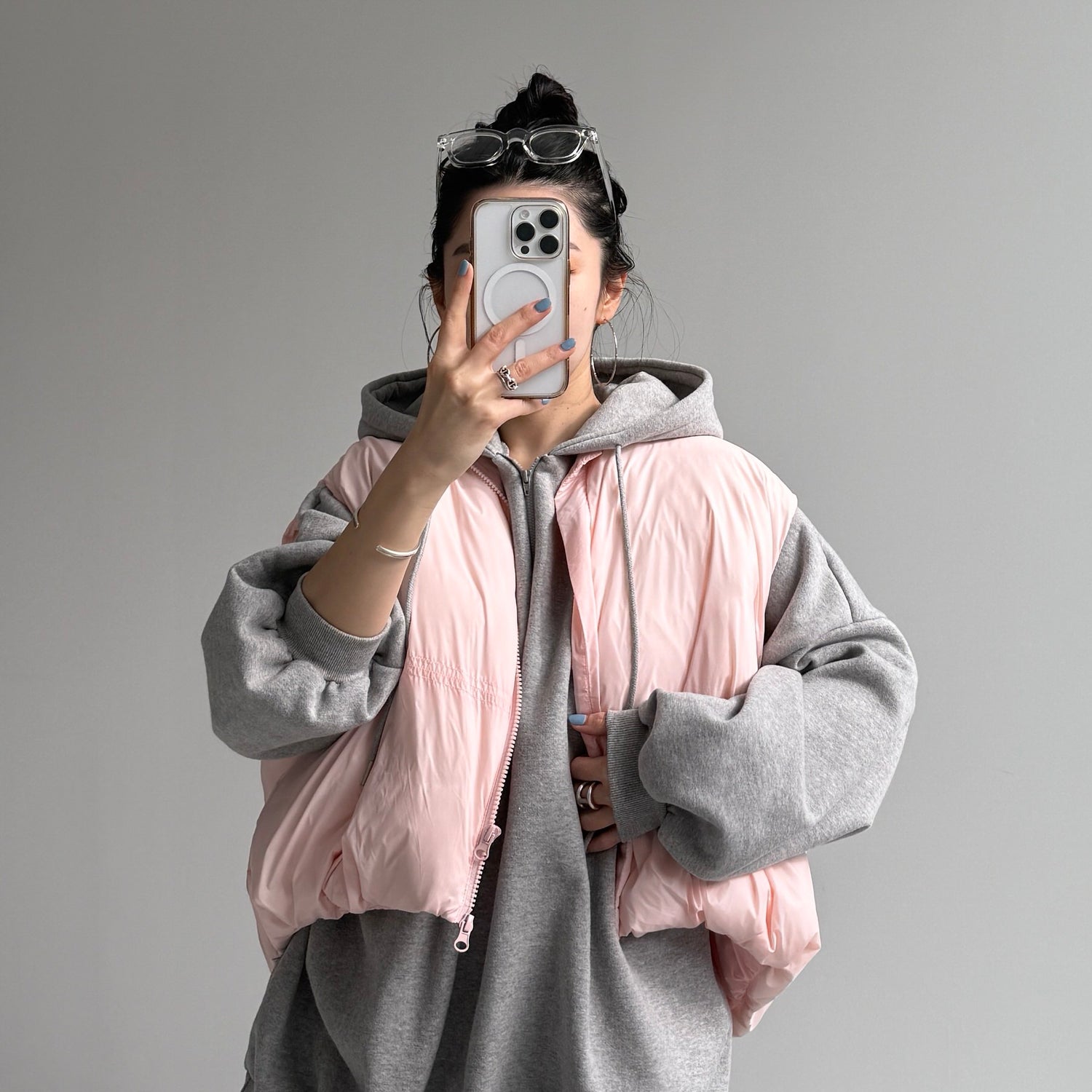 half zip loose hoodie / gray