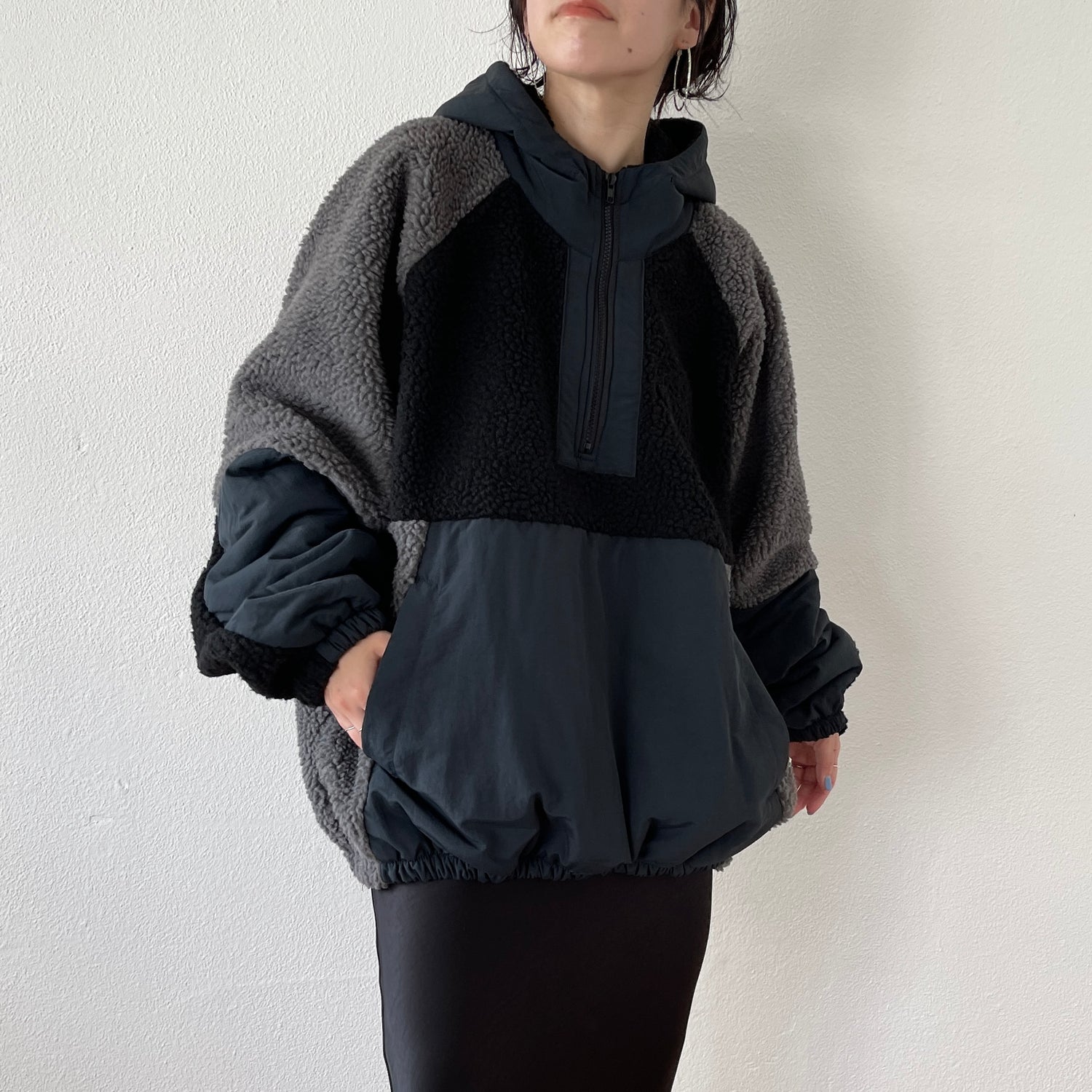 over size BOA hoodie blouson / black