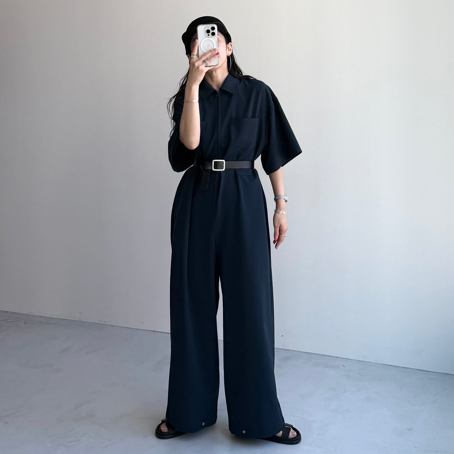 half sleeve zip all in one / navy [2size]