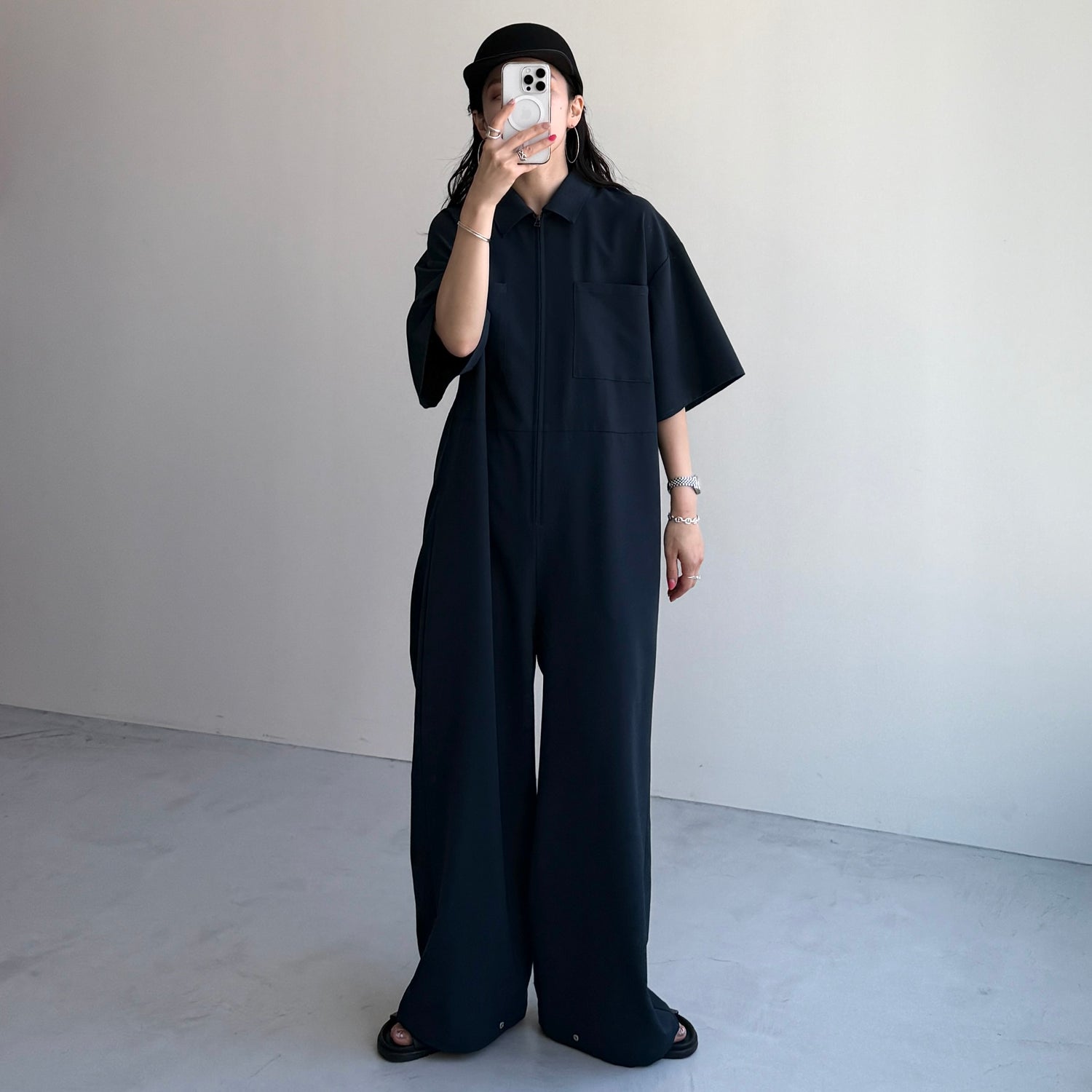 half sleeve zip all in one / navy [2size]