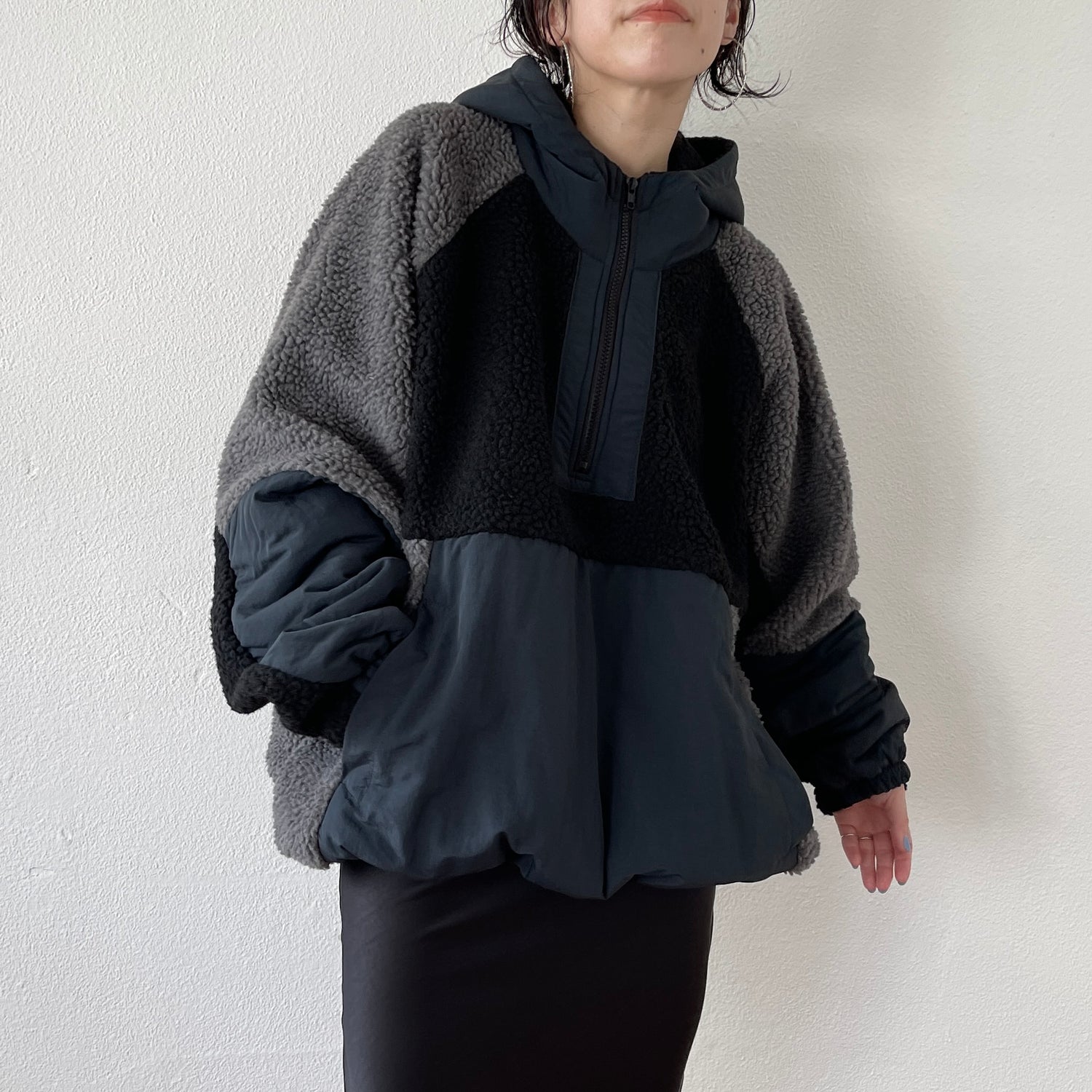 over size BOA hoodie blouson / black