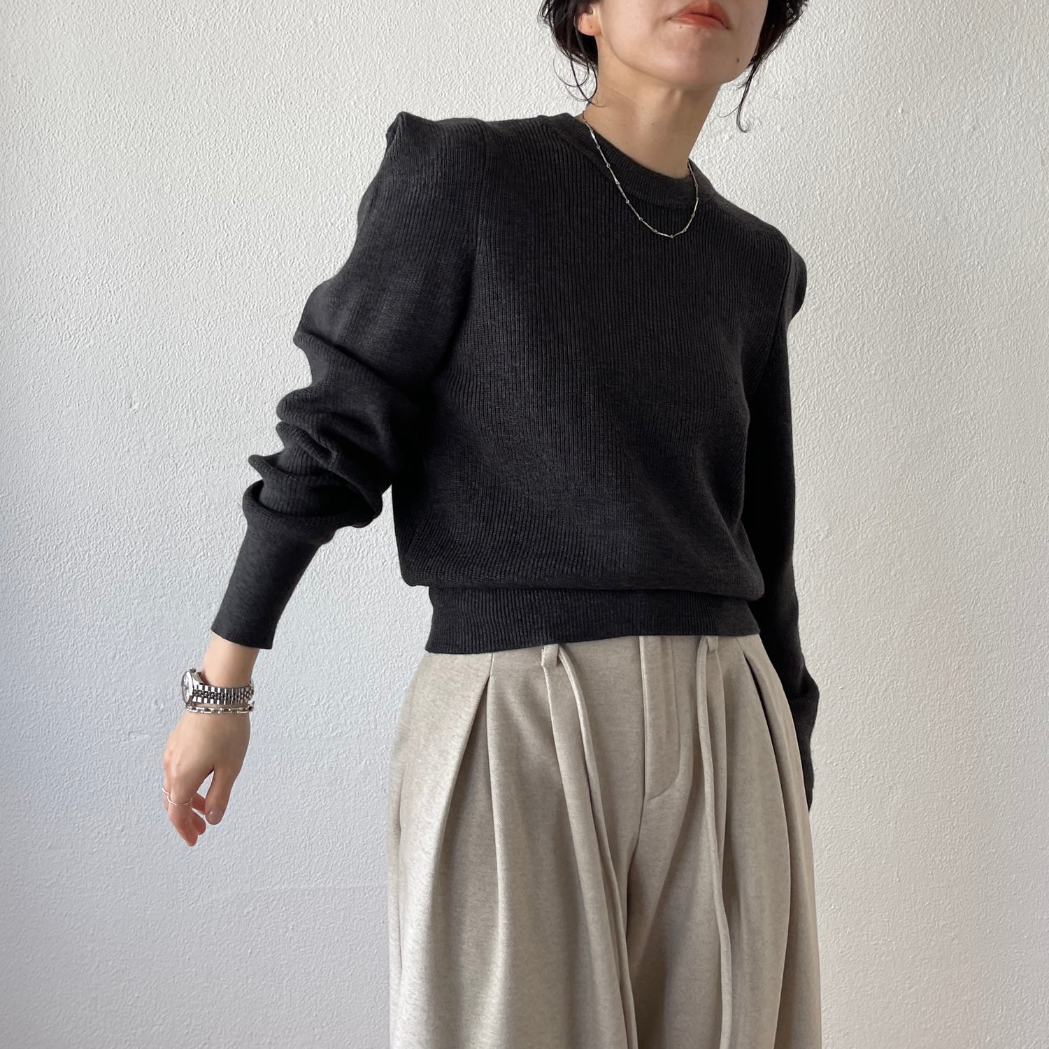 shoulder tuck rib knit / gray