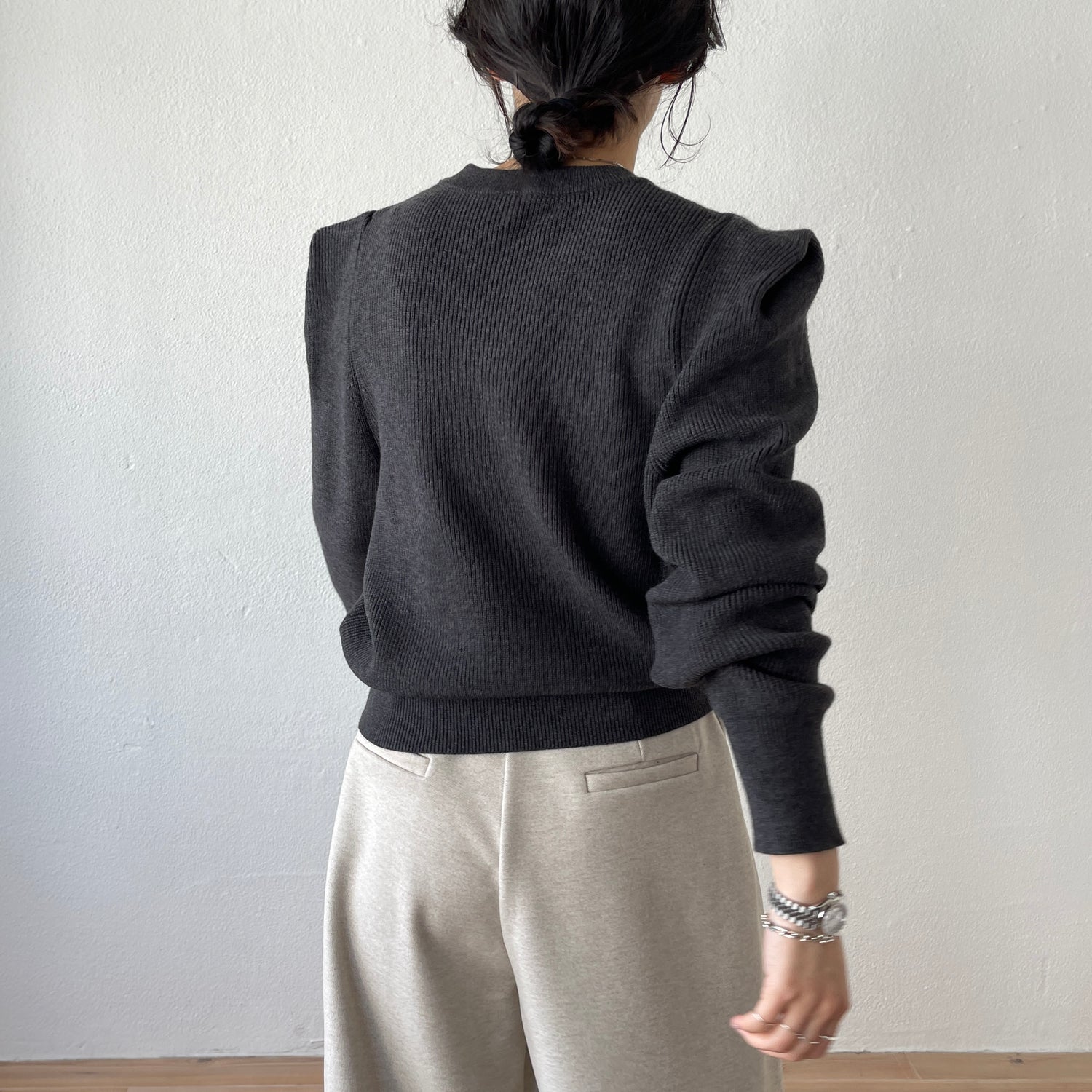 shoulder tuck rib knit / gray