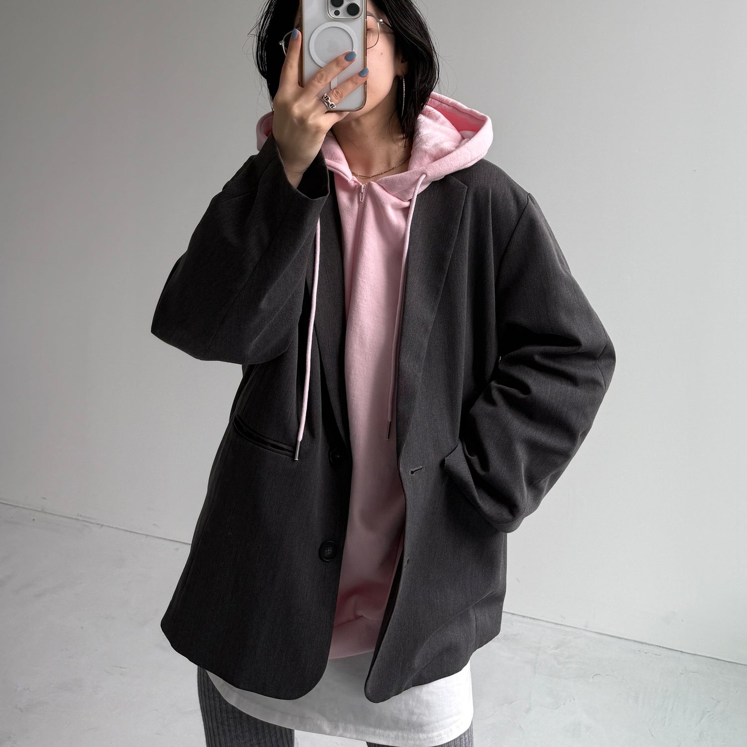 half zip loose hoodie / baby pink