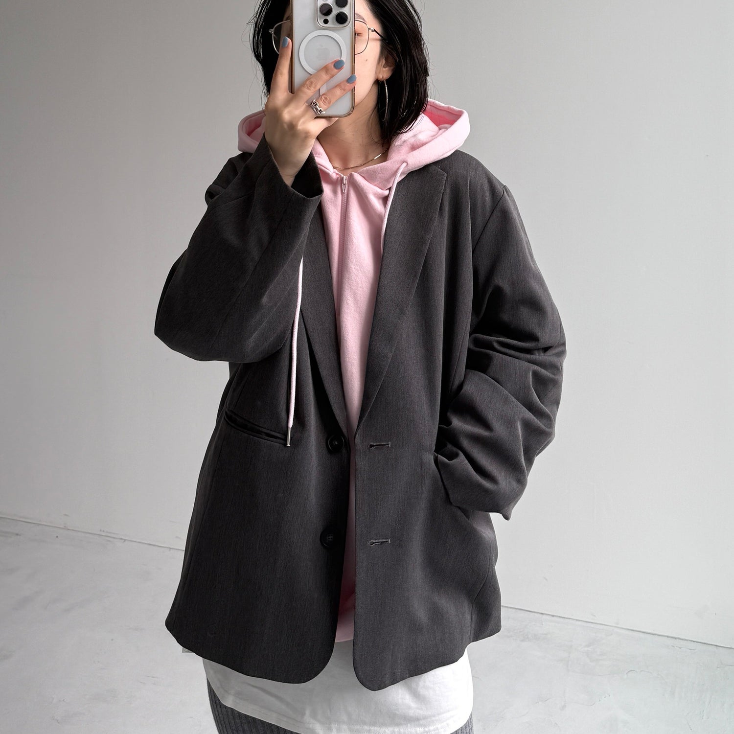 half zip loose hoodie / baby pink