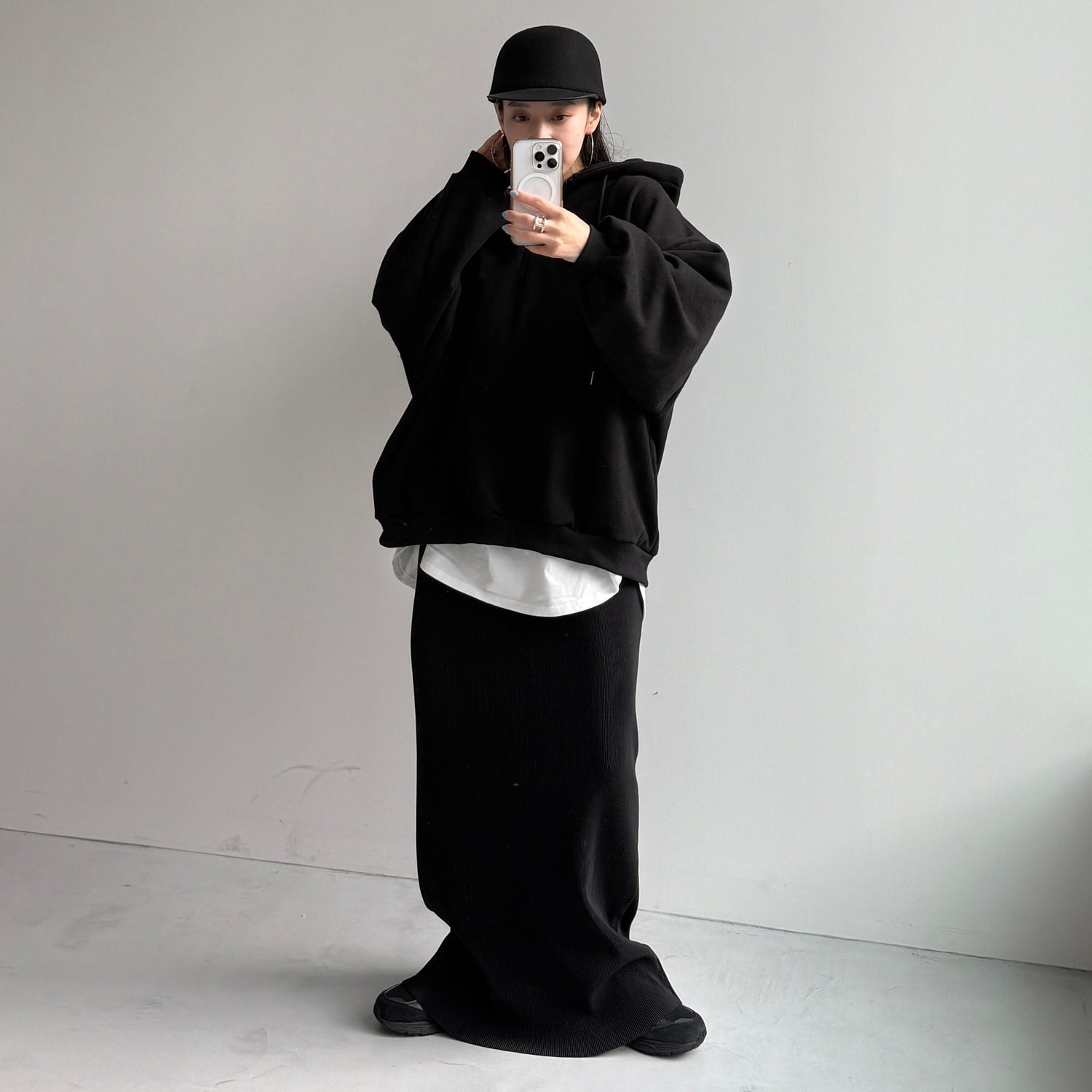 half zip loose hoodie / black