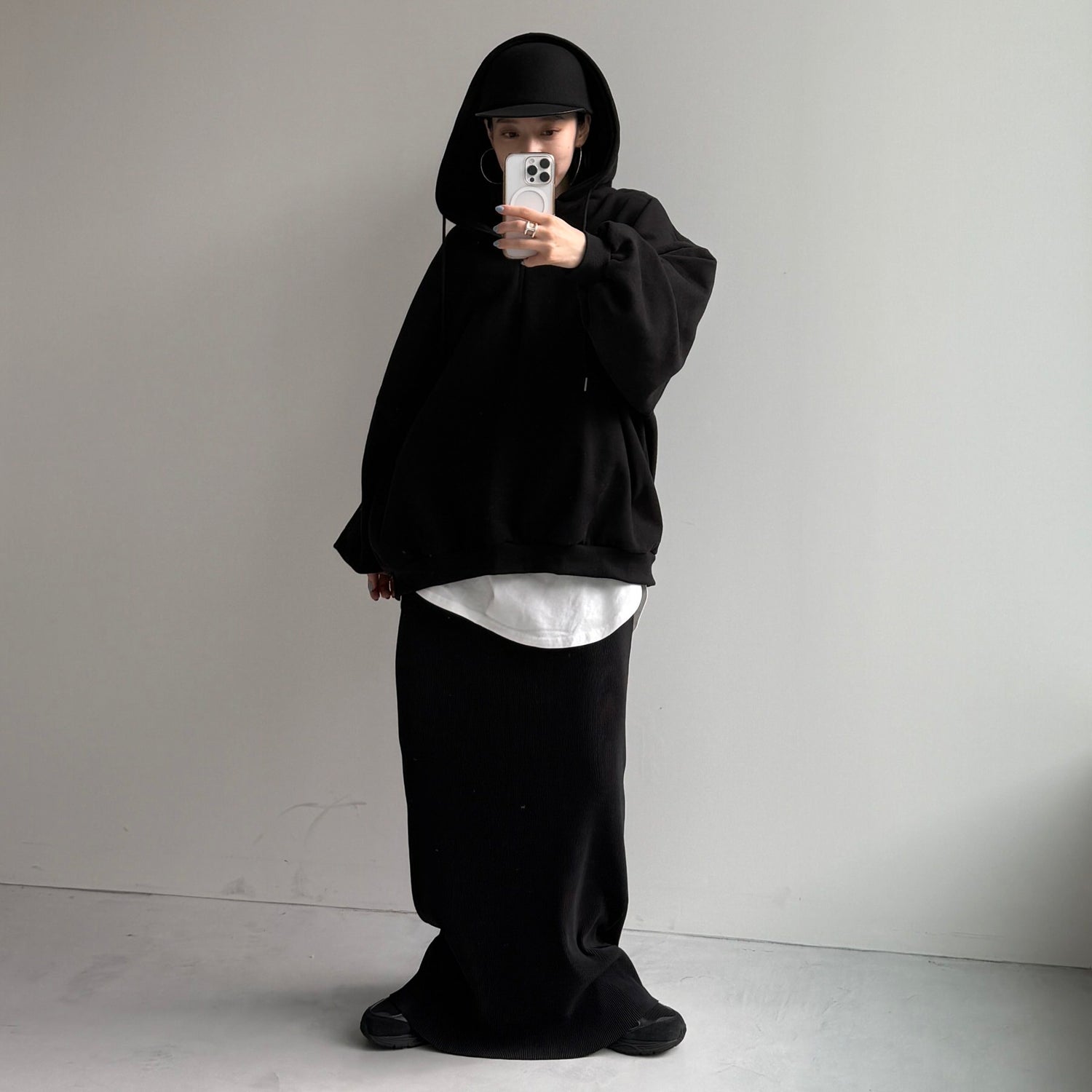 half zip loose hoodie / black