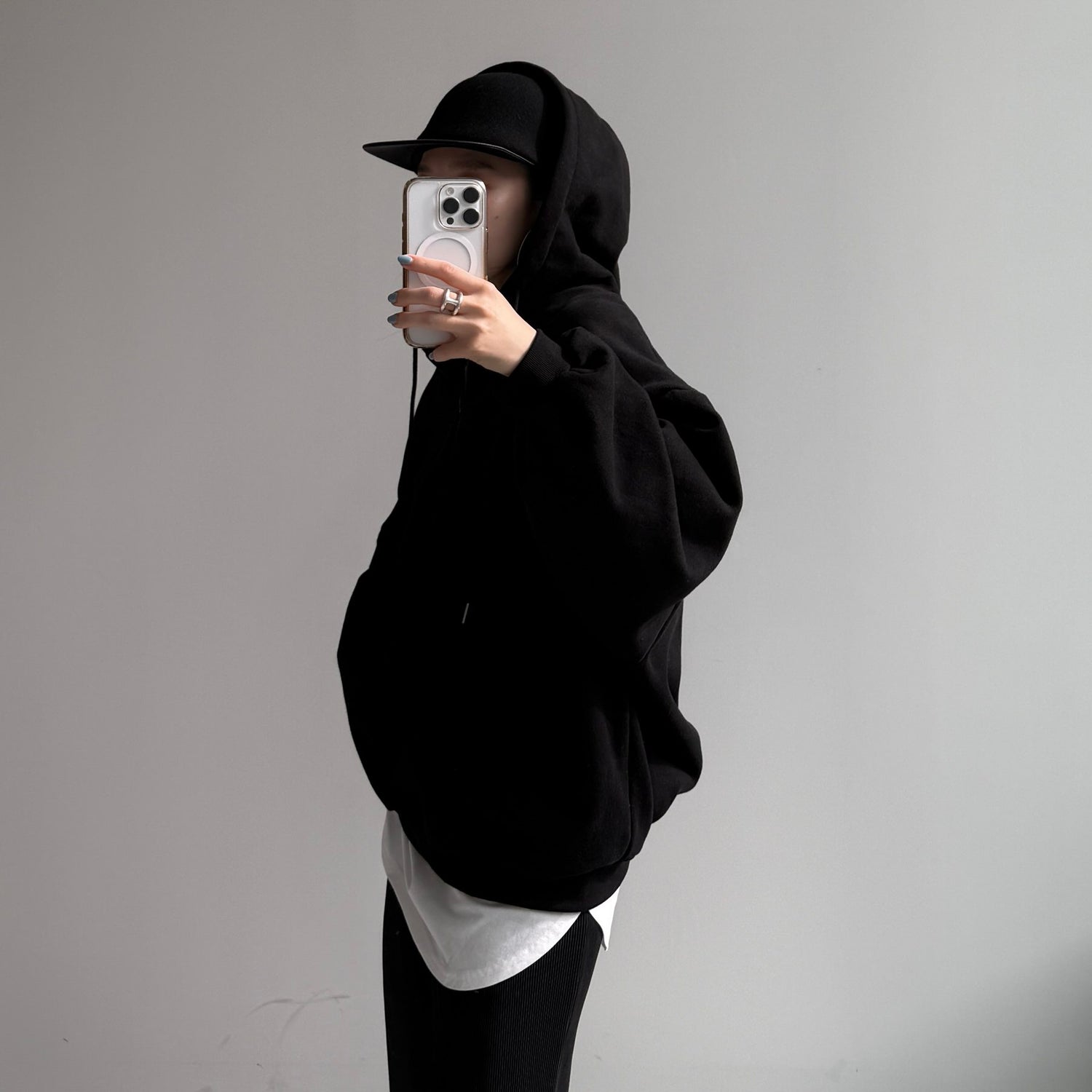 half zip loose hoodie / black