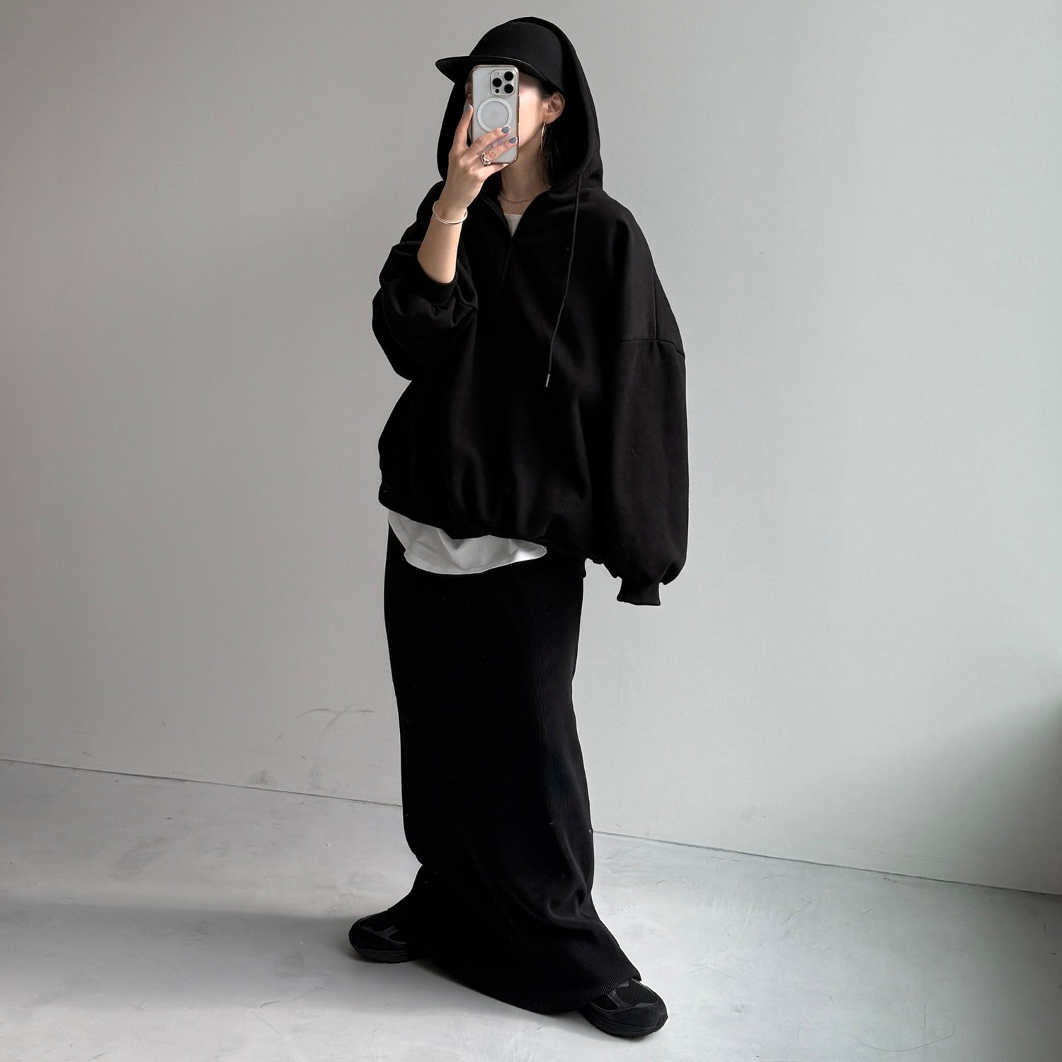 half zip loose hoodie / black