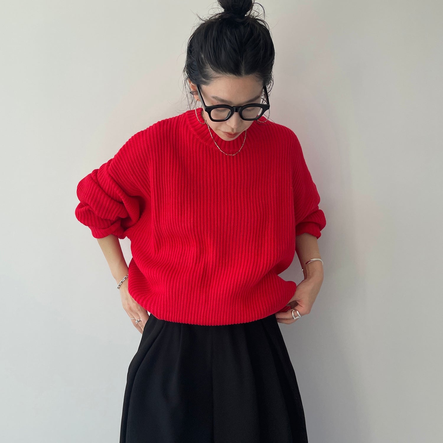 perfect silhouette super over knit / red