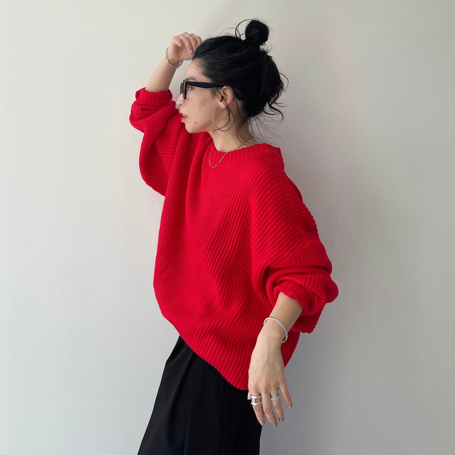 perfect silhouette super over knit / red