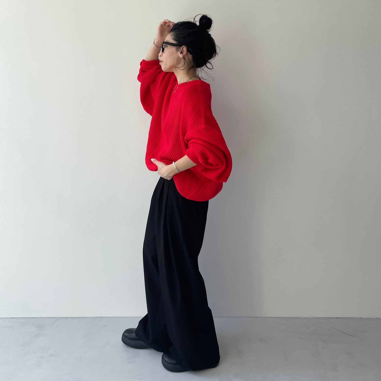 perfect silhouette super over knit / red