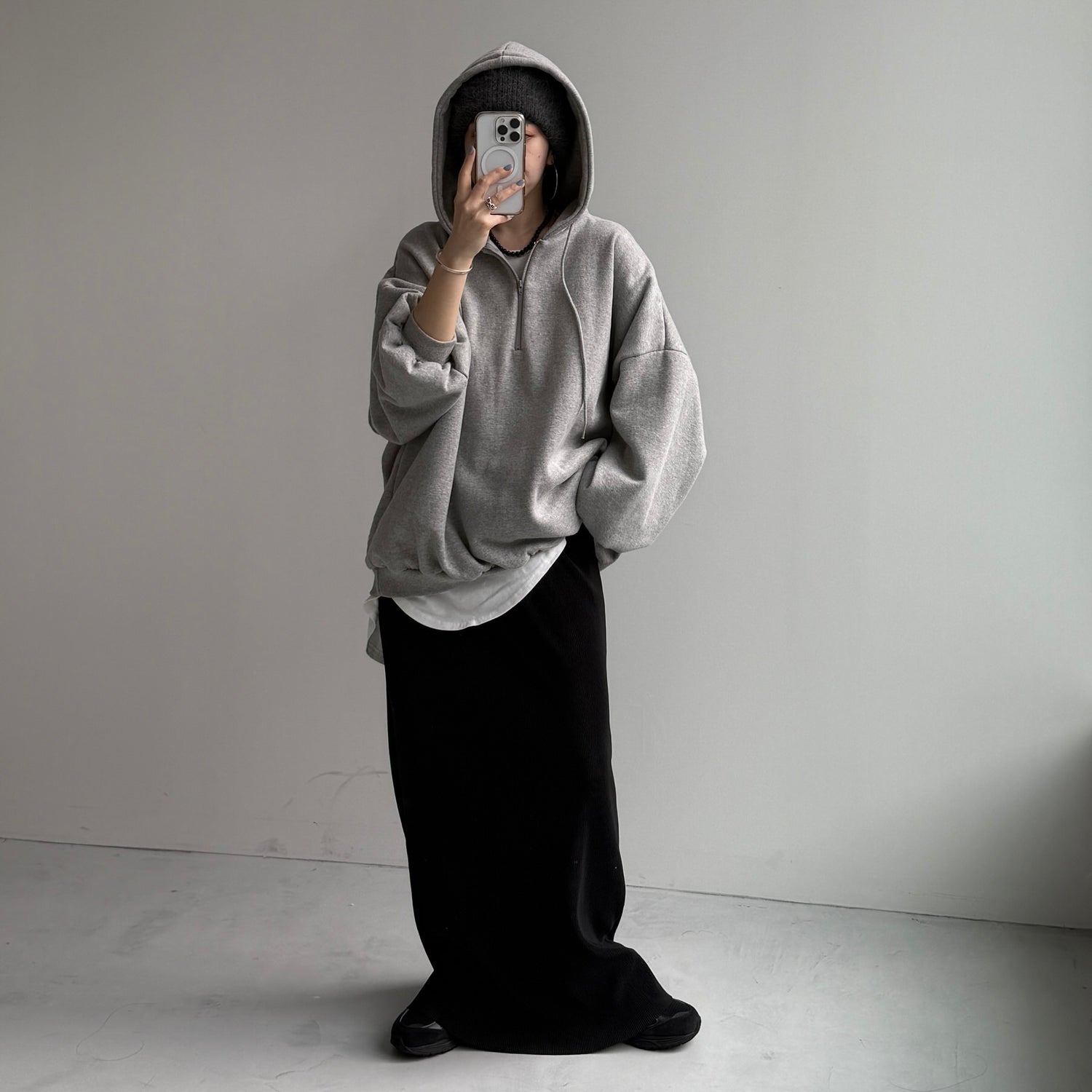 half zip loose hoodie / gray