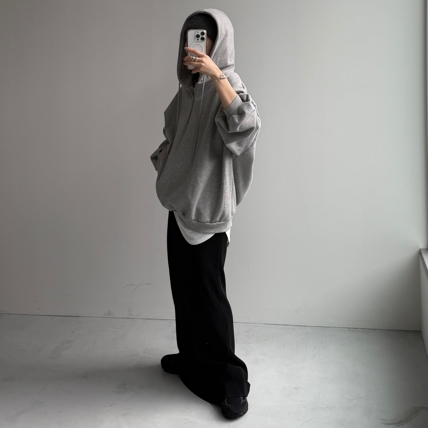 half zip loose hoodie / gray