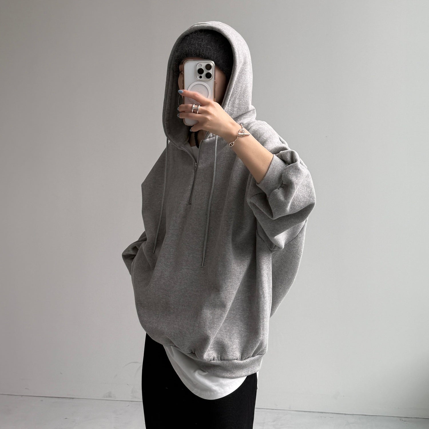 half zip loose hoodie / gray