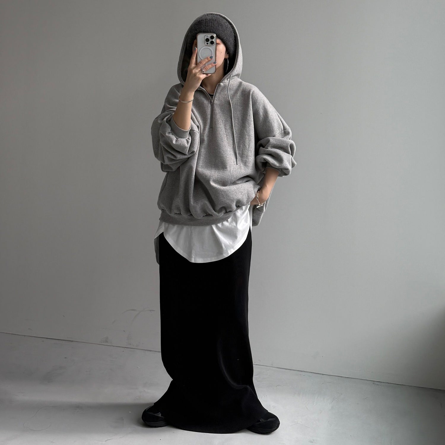 half zip loose hoodie / gray