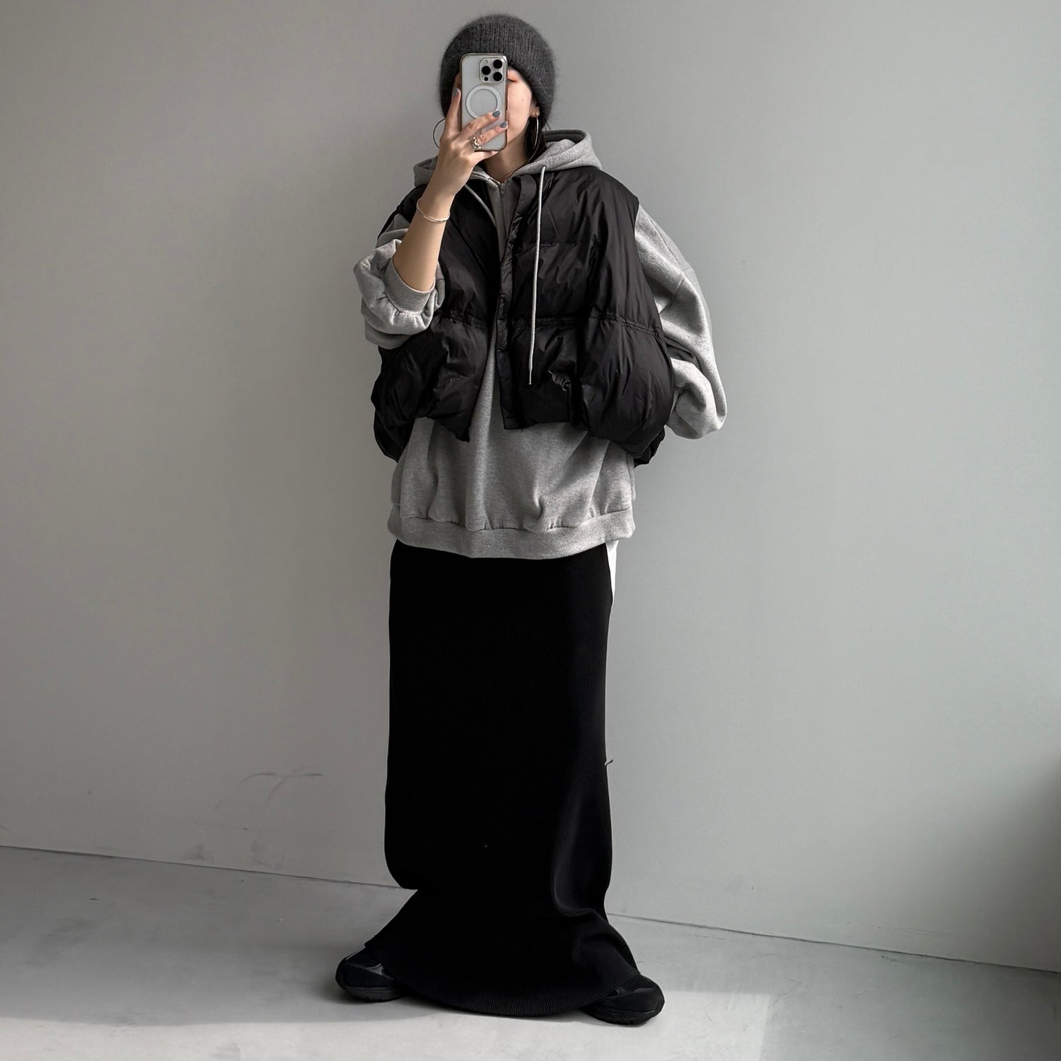 half zip loose hoodie / gray