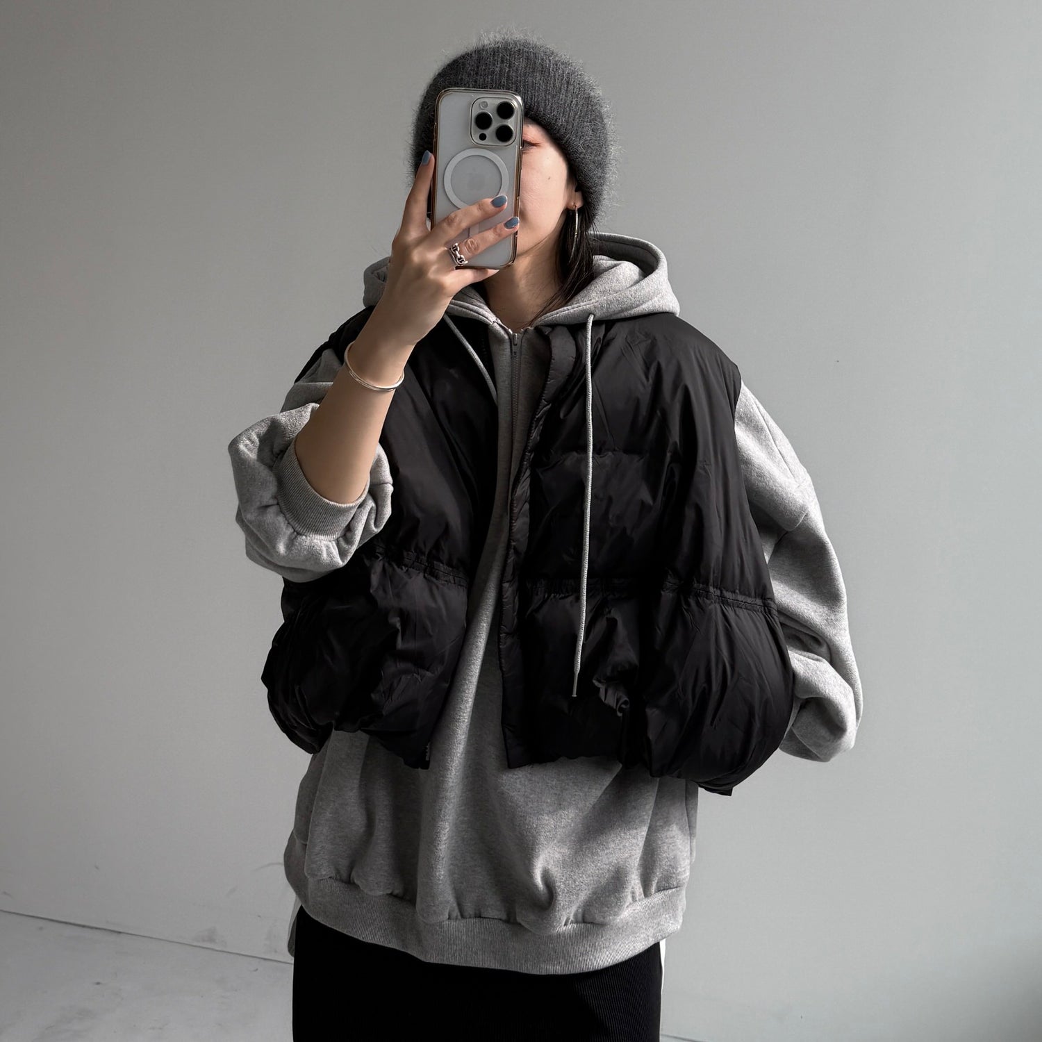 half zip loose hoodie / gray