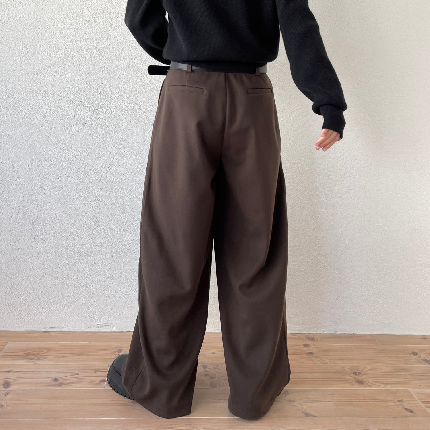 【2点SET】tuck wide curve pants / brown