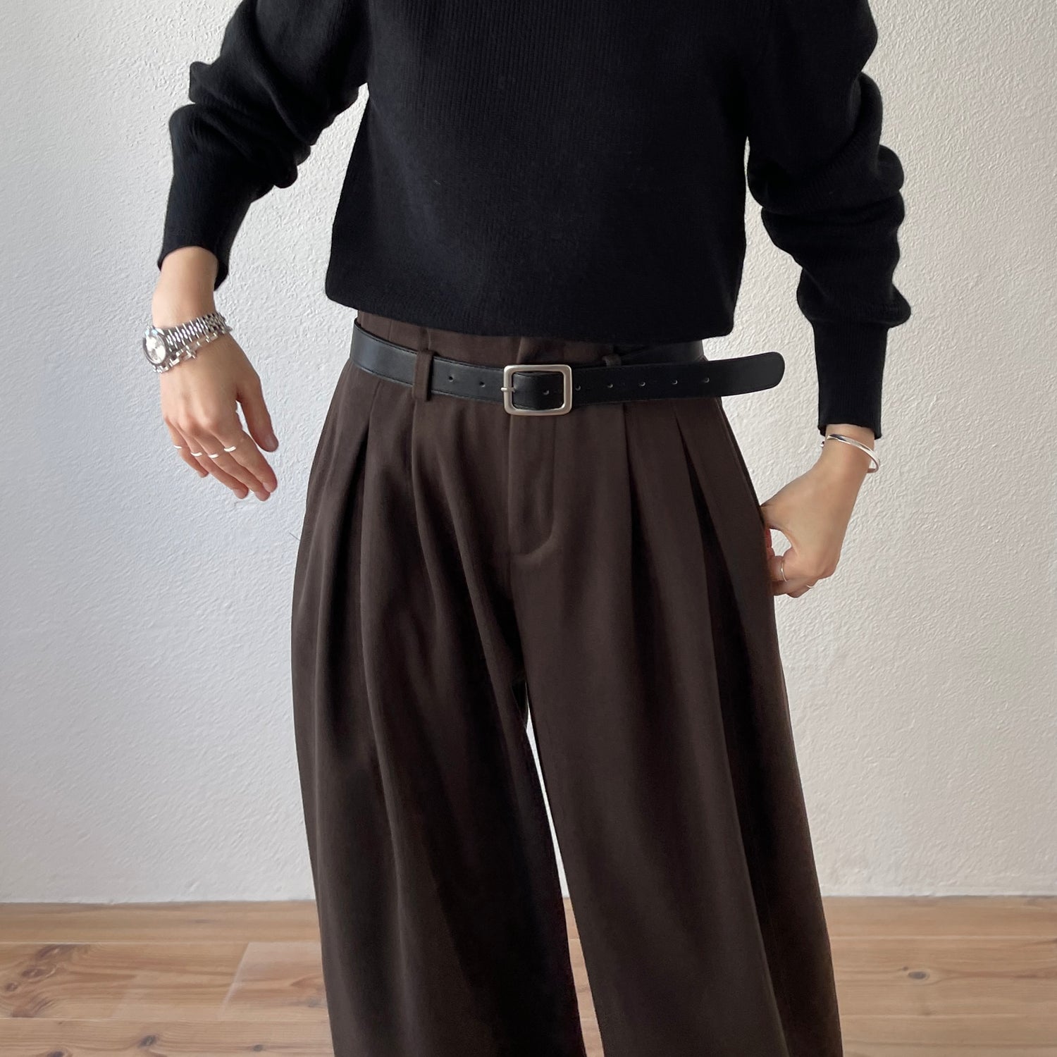 【2点SET】tuck wide curve pants / brown
