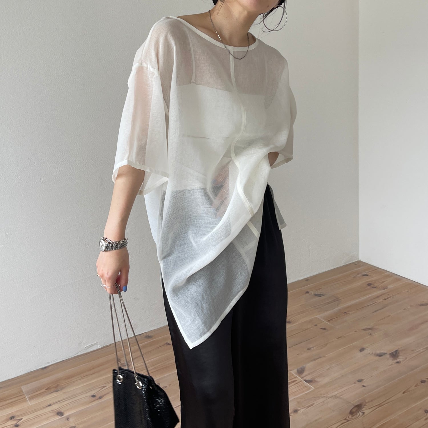 over size sheer tops / ivory