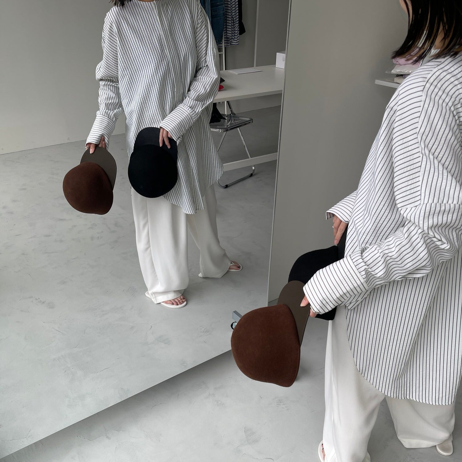 【公式サイト限定カラー】over size no collar seersucker shirt / stripe
