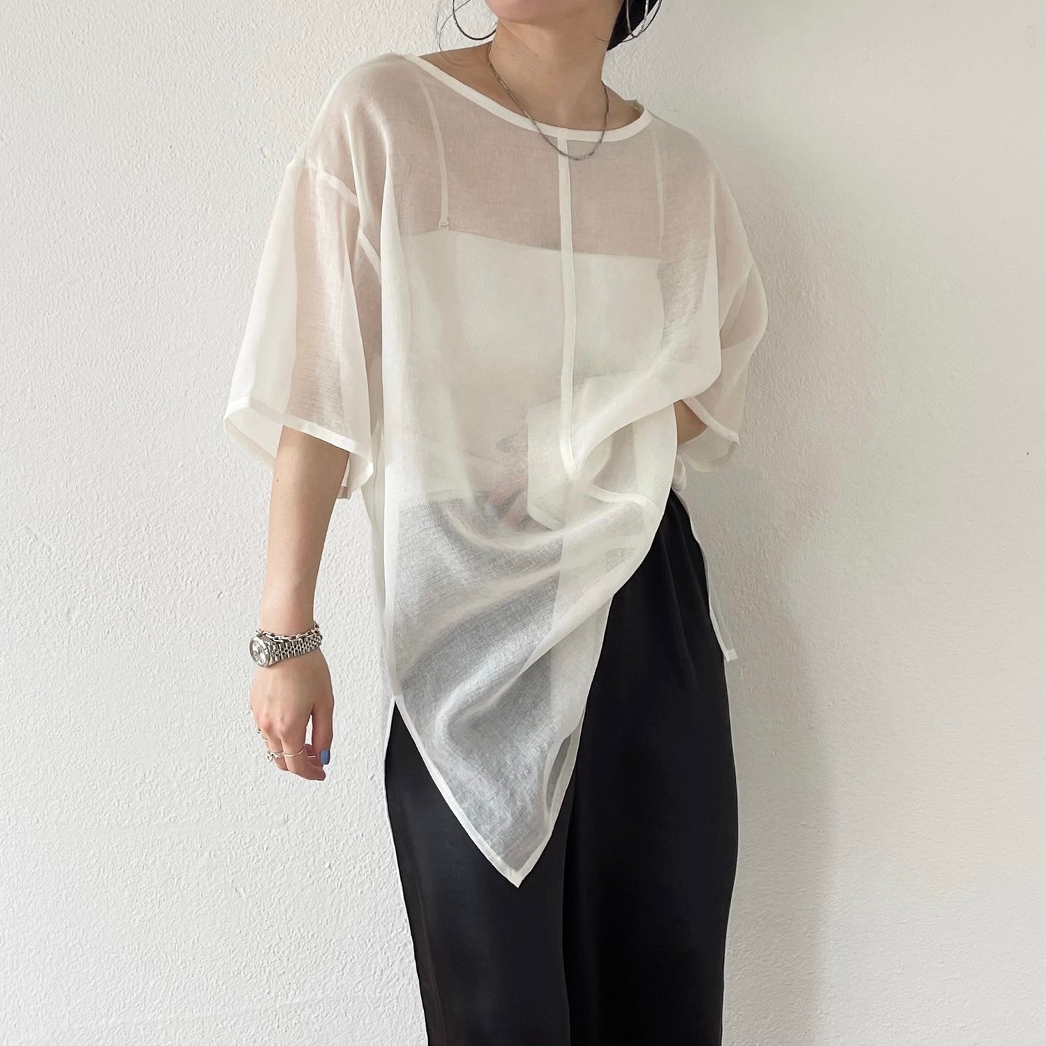 over size sheer tops / ivory