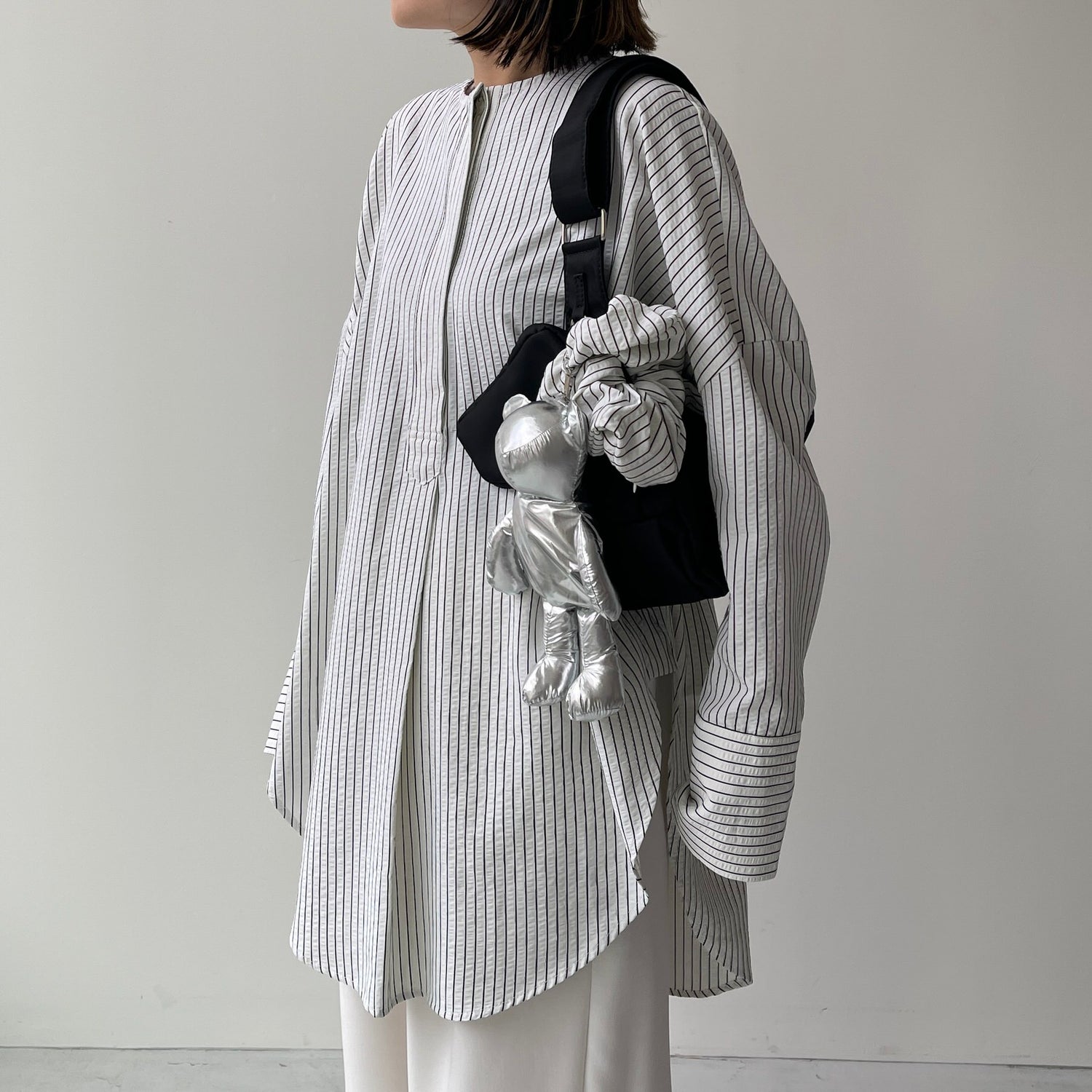 【公式サイト限定カラー】over size no collar seersucker shirt / stripe