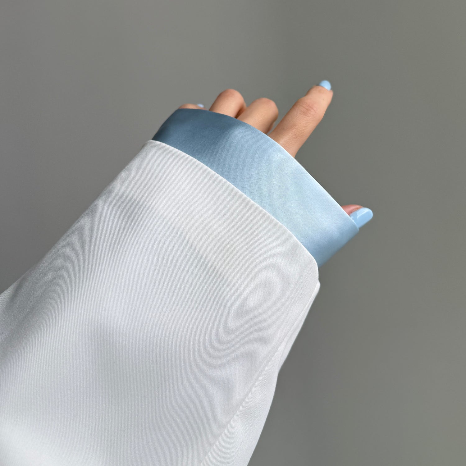 over size no collar mannish satin shirt / light blue
