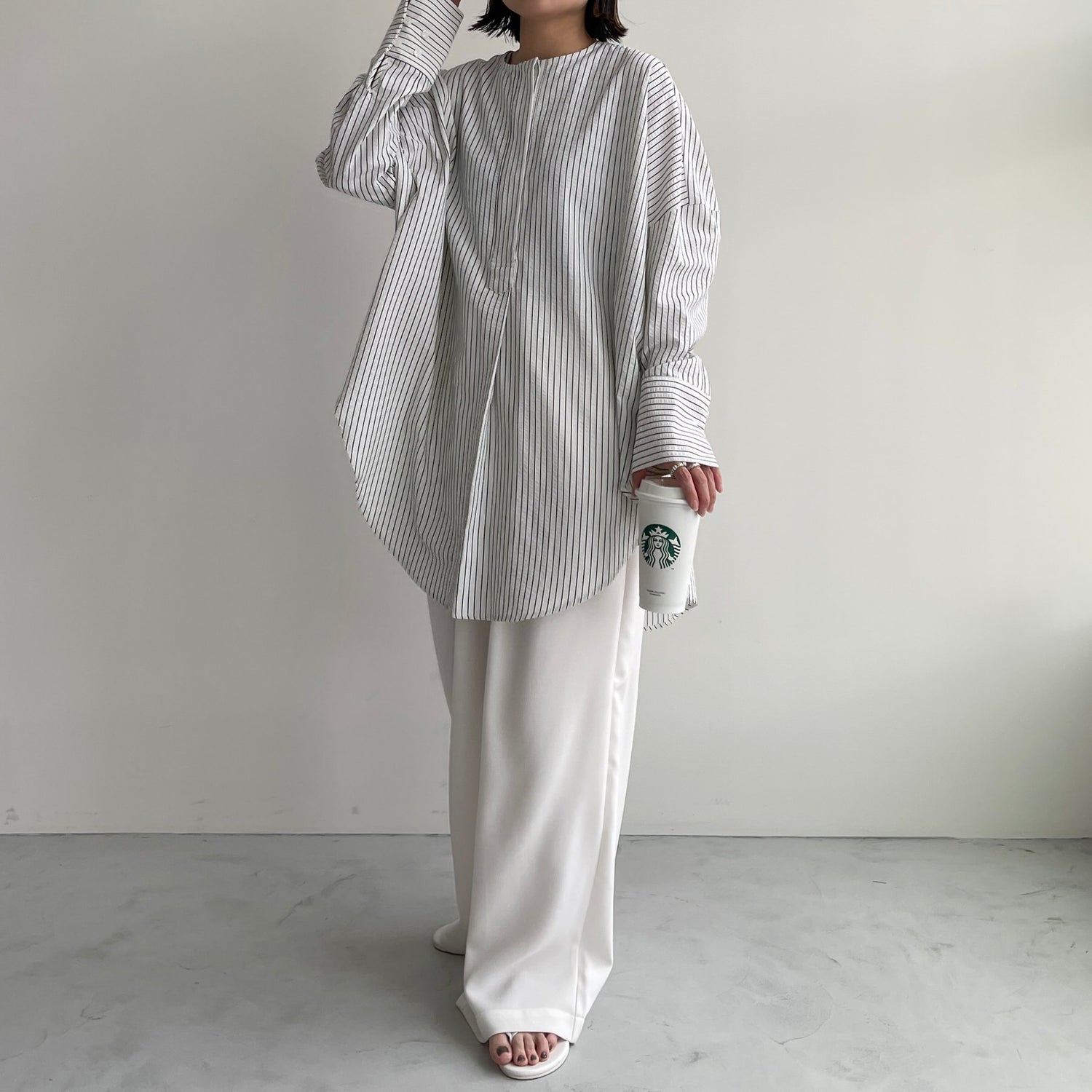 【公式サイト限定カラー】over size no collar seersucker shirt / stripe