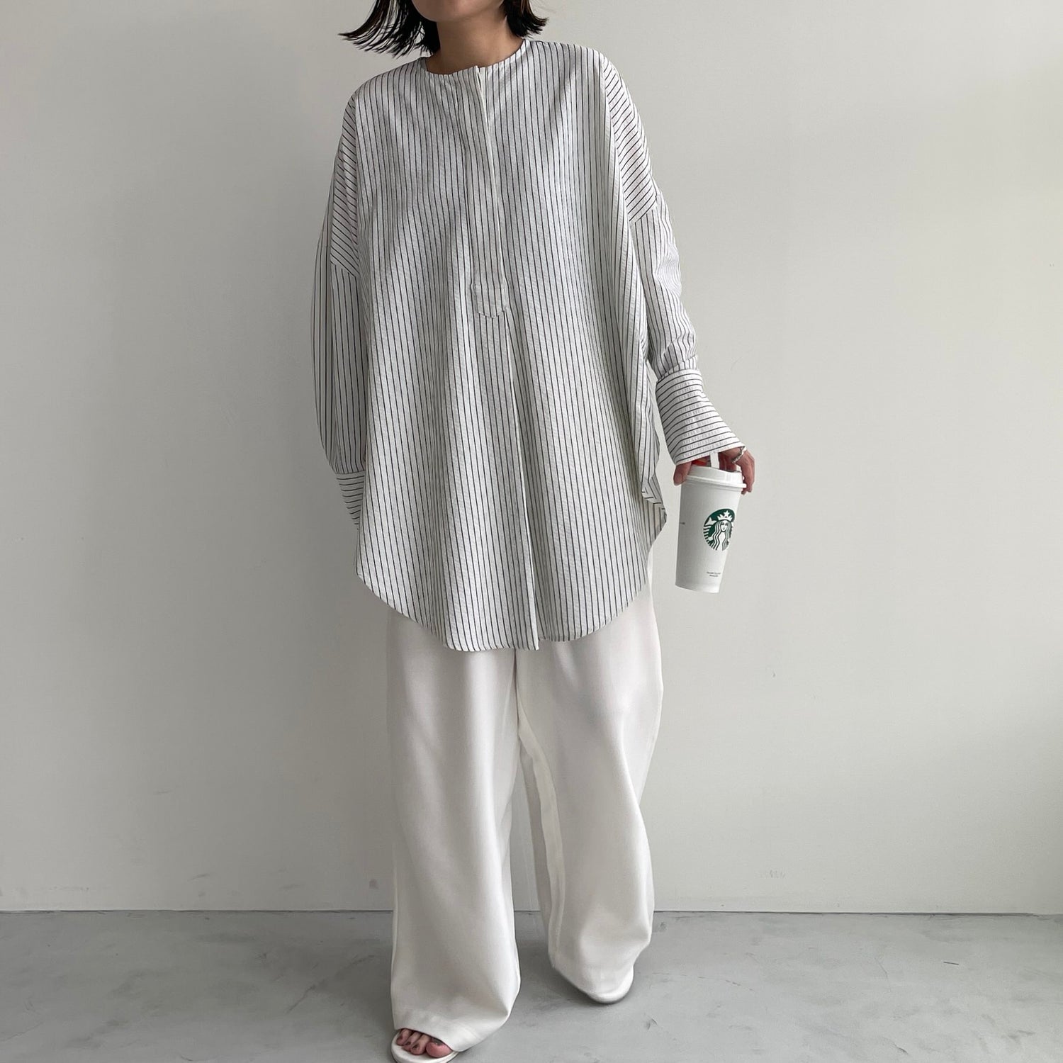 【公式サイト限定カラー】over size no collar seersucker shirt / stripe