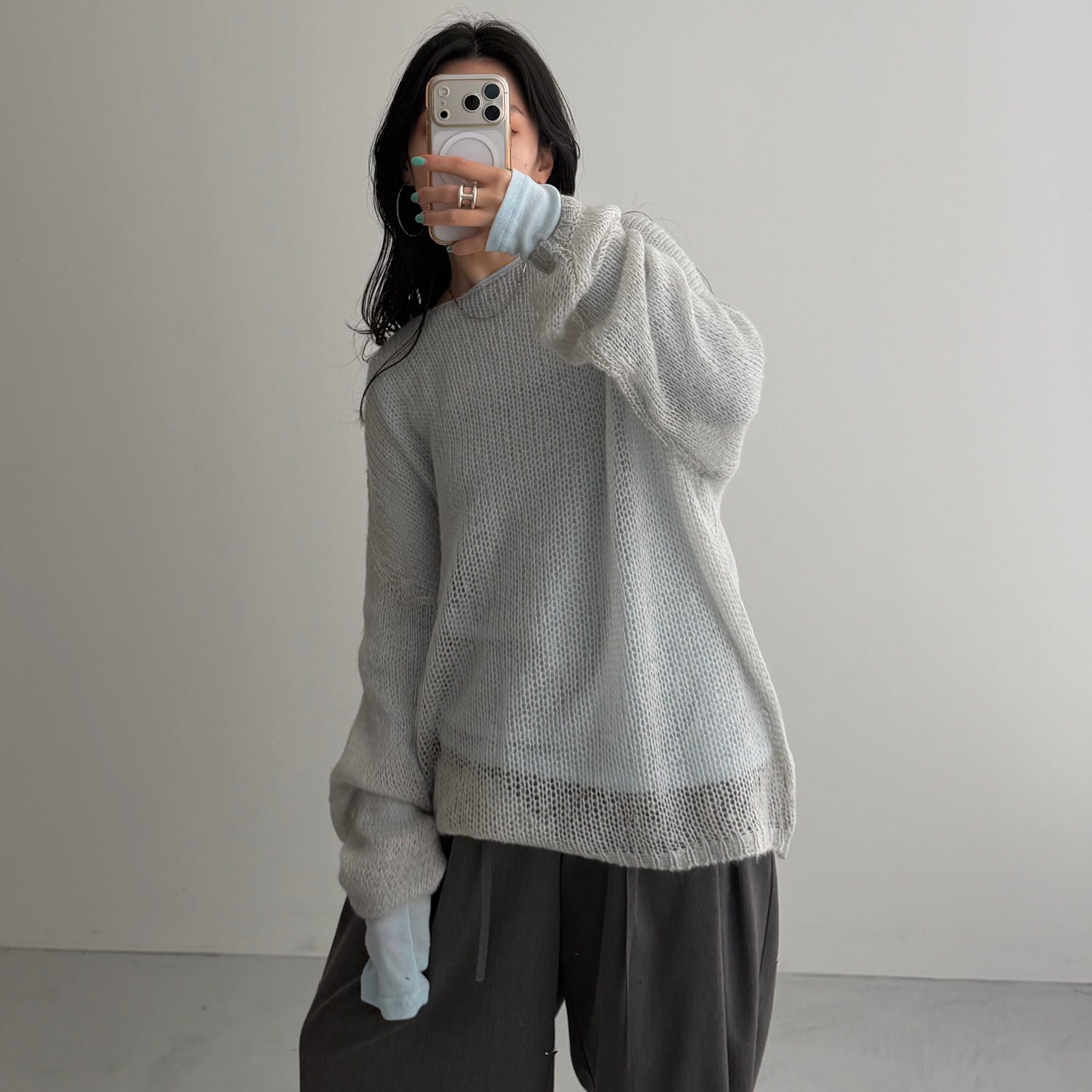 KASANE sheer tee / light blue