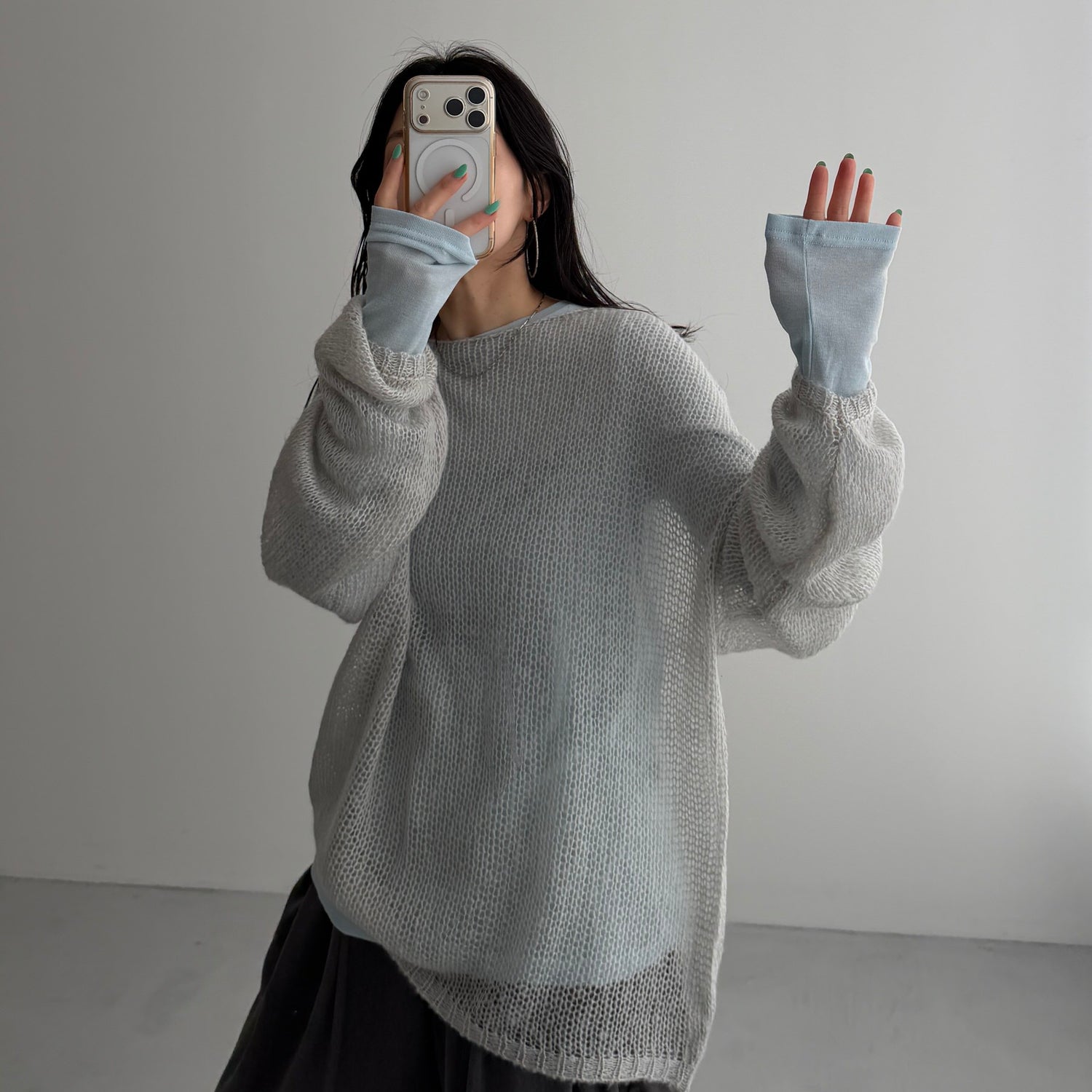 KASANE sheer tee / light blue