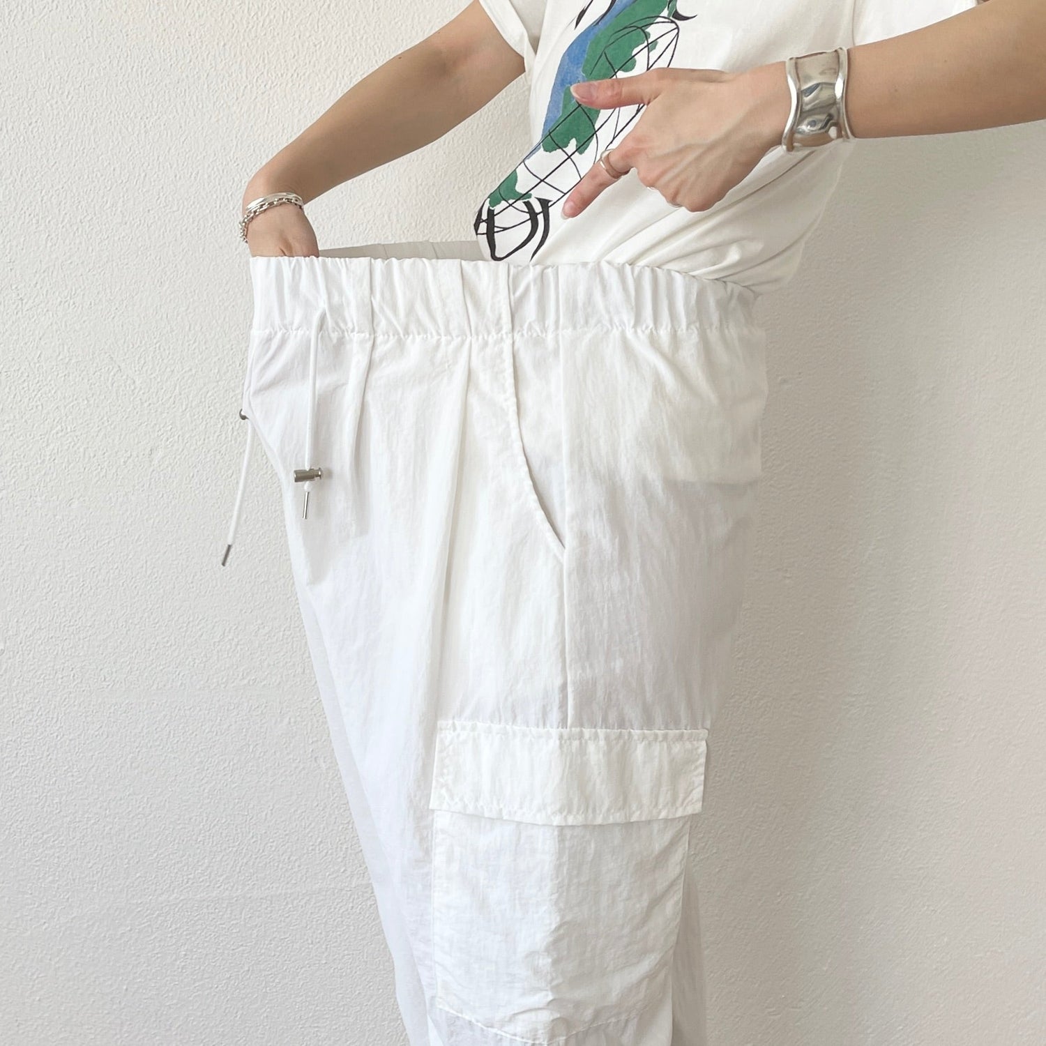 【SAMPLE】nylon cargo shaka pants / ivory