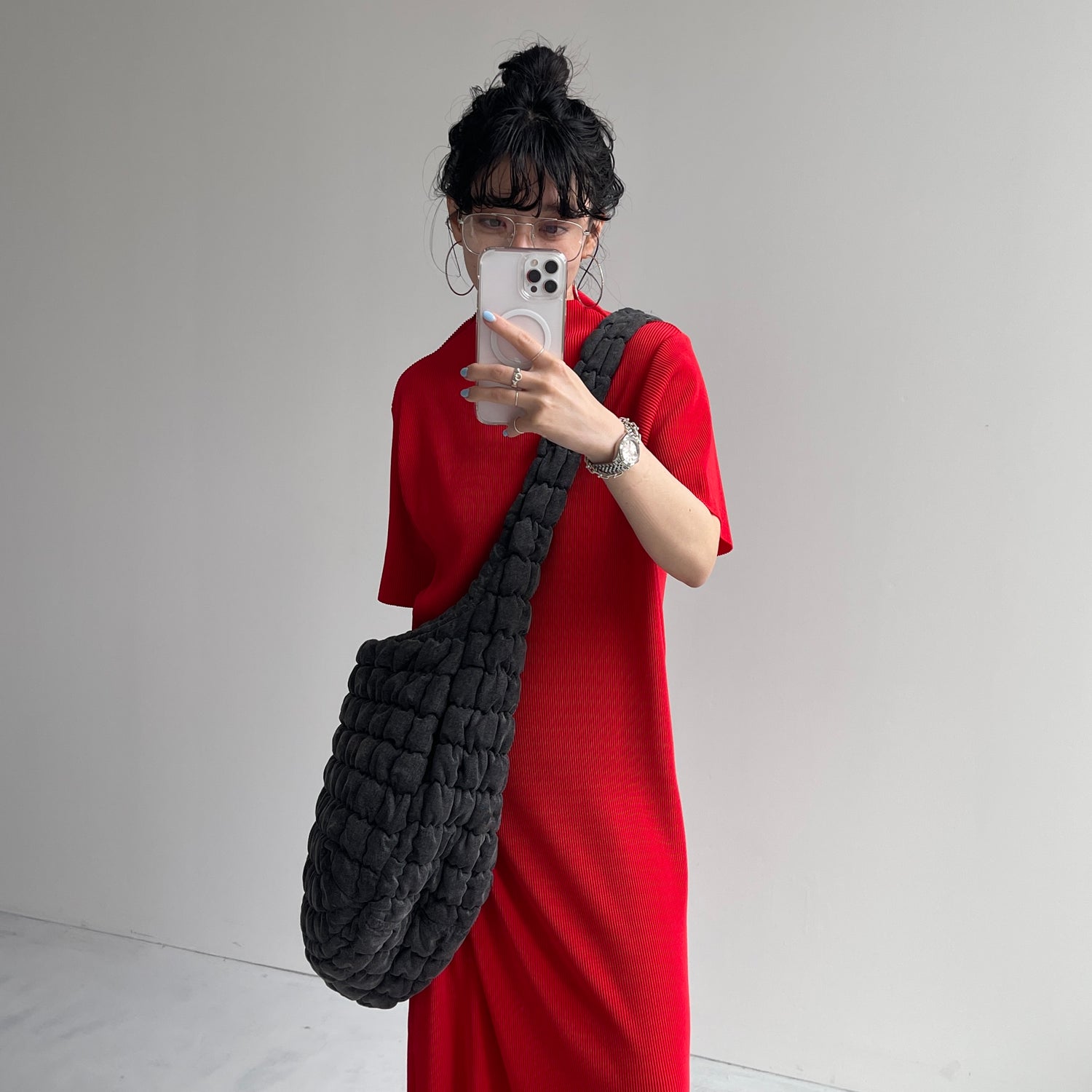 daily daily super stretch pleats one piece / cherry red [半袖 FREE or LONG]