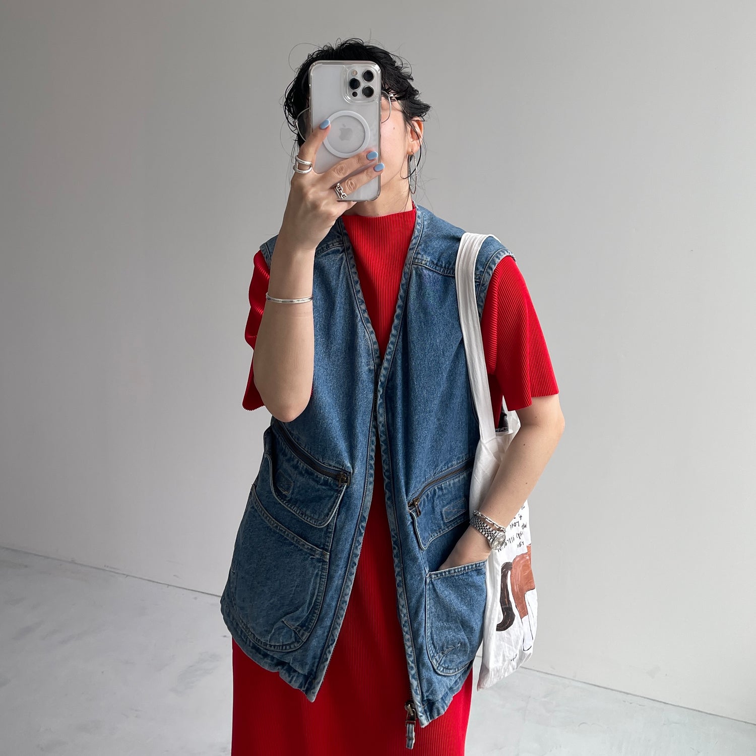 daily daily super stretch pleats one piece / cherry red [半袖 FREE or LONG]