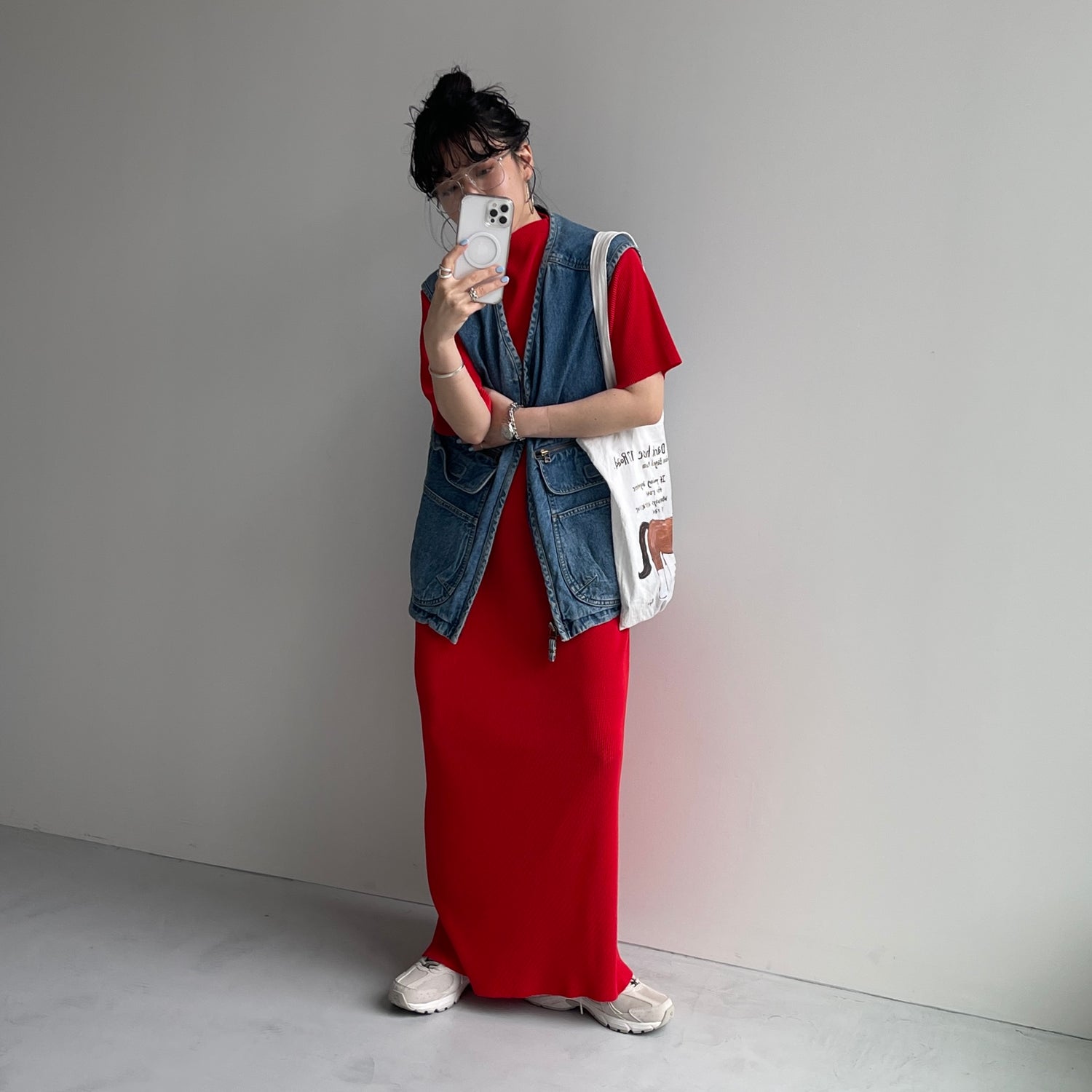 daily daily super stretch pleats one piece / cherry red [半袖 FREE or LONG]