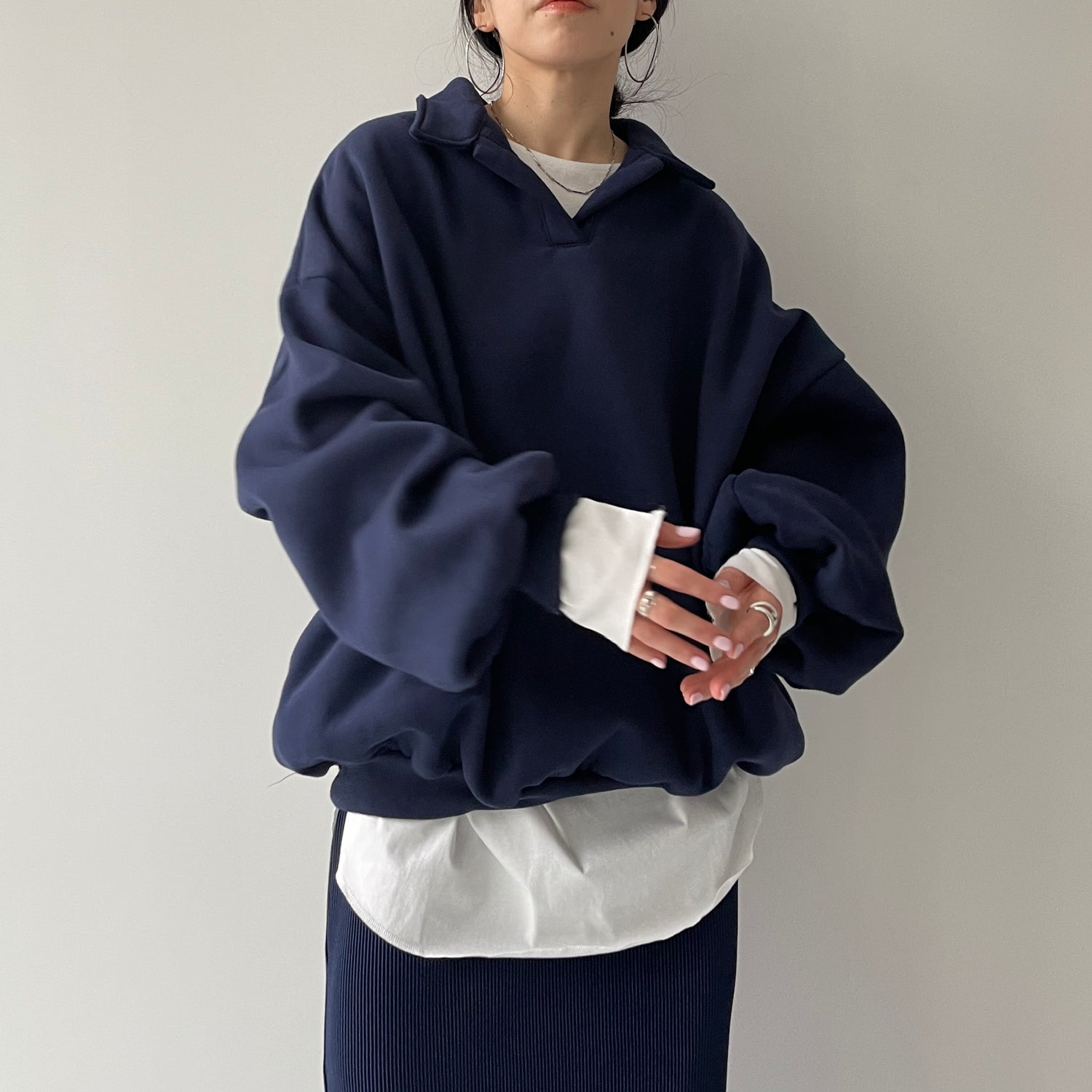 over size volume sleeve sweat / navy