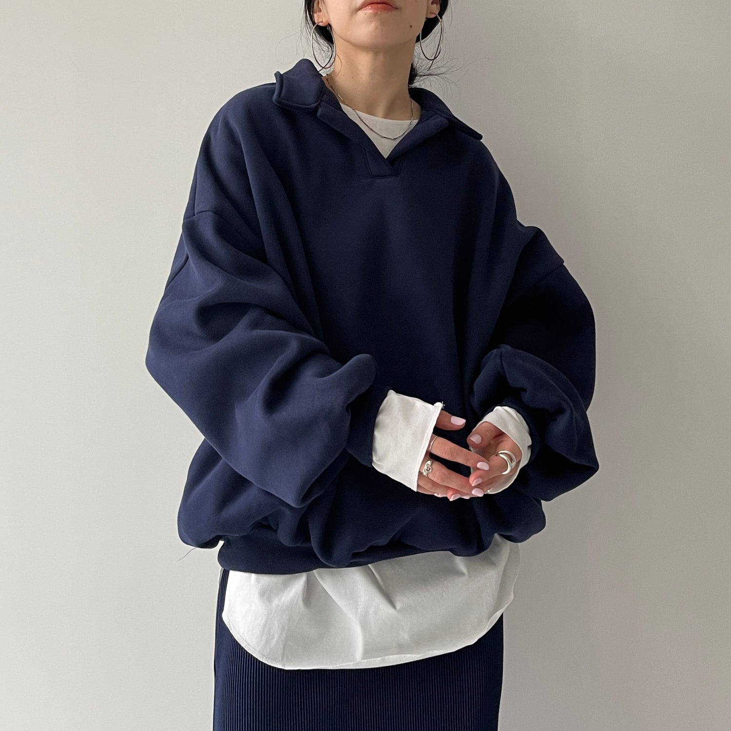 over size volume sleeve sweat / navy