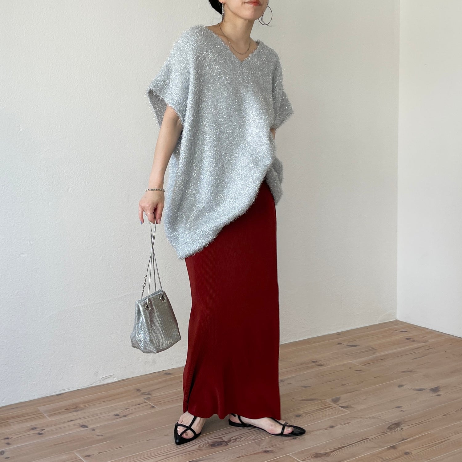 【SAMPLE】daily daily super stretch pleats skirt / bordeaux