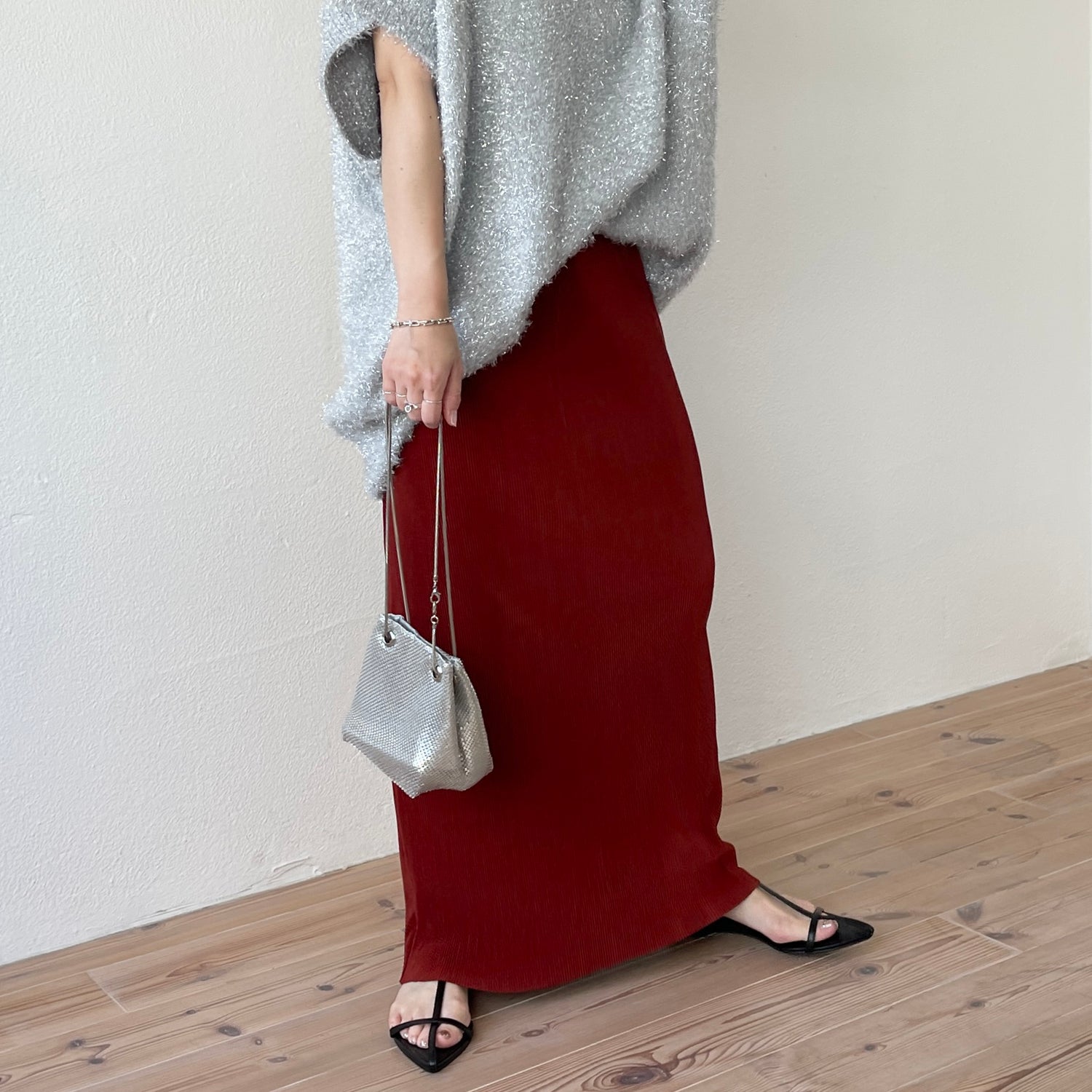 【SAMPLE】daily daily super stretch pleats skirt / bordeaux